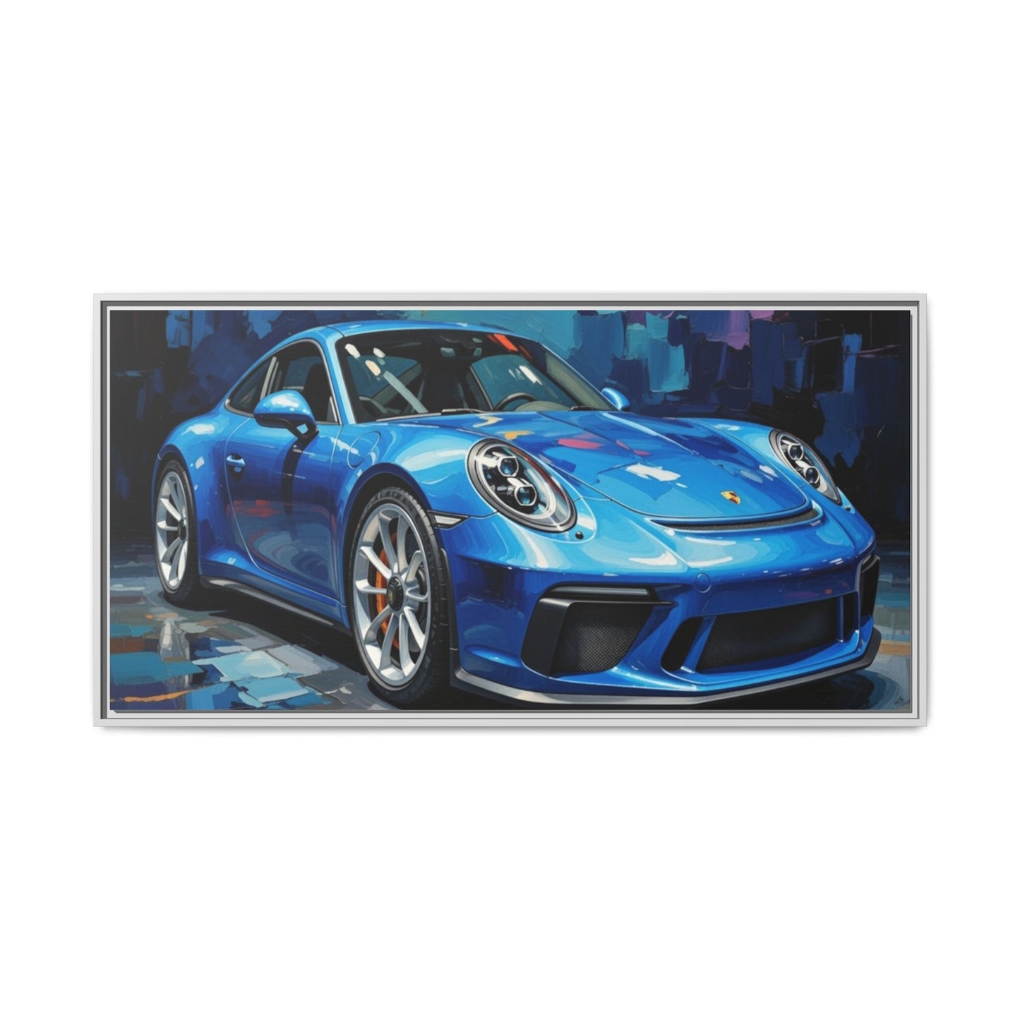 Blue Sports Car Matte Canvas Framed Print — Modern Automotive Wall Art