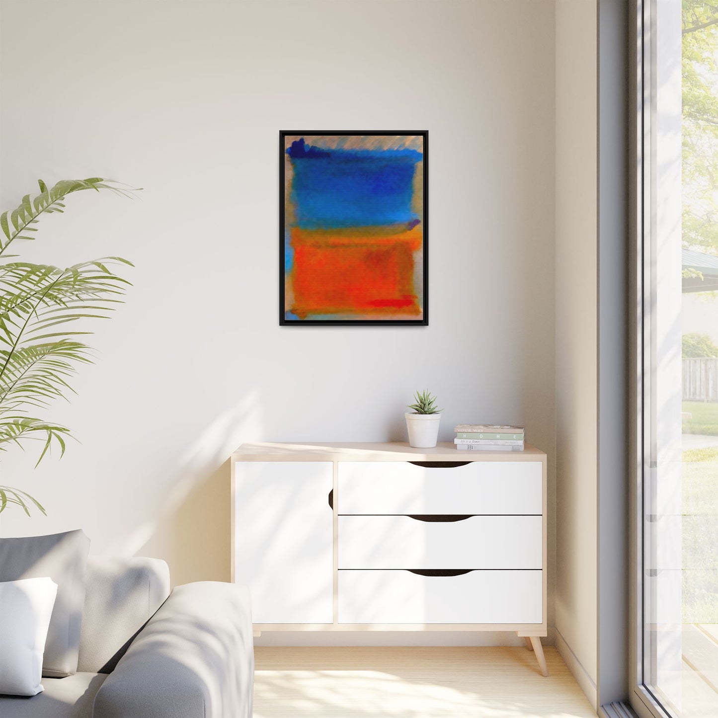 Abstract Color Block Matte Canvas Framed Wall Art — Blue & Orange Modern Painting