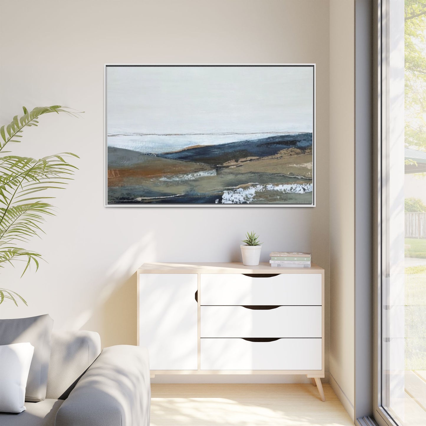 Framed Matte Canvas Wall Art — Serene Coastal Abstract Landscape