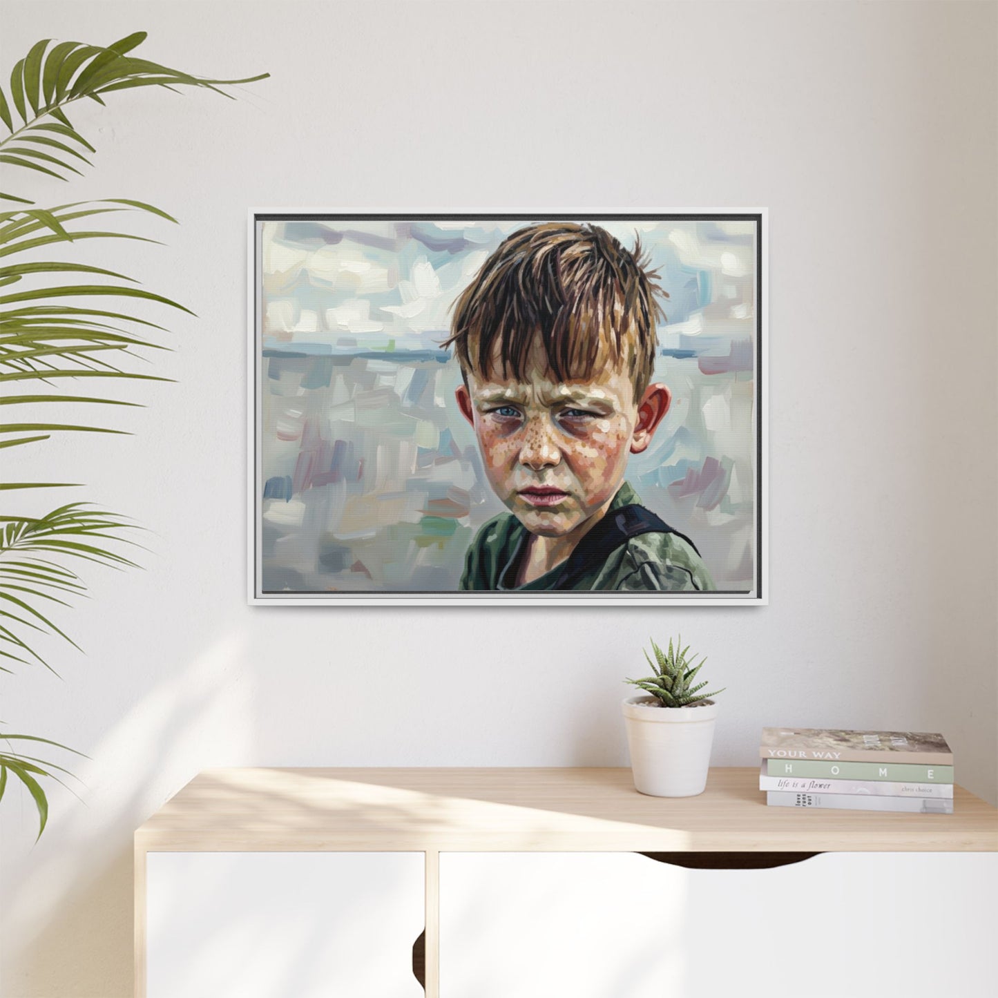 Framed Matte Canvas: Gritty Boy Portrait Art Print
