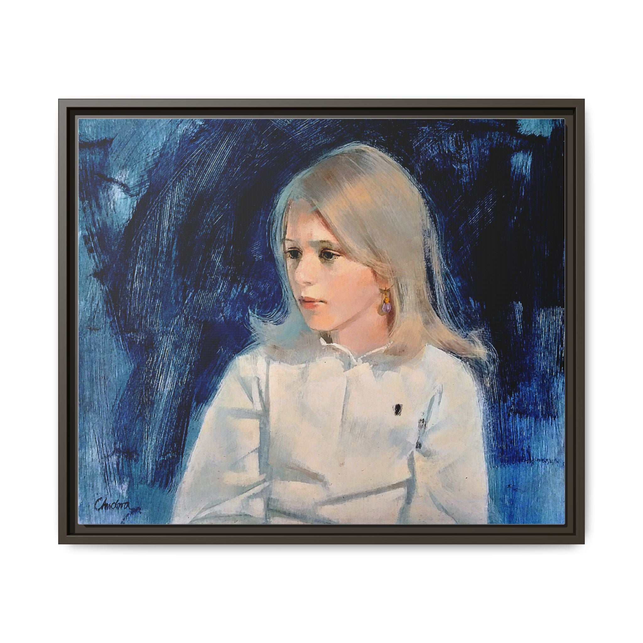 Painting of girl by Unknown Artist Framed Matte Canvas Classic Wall Art