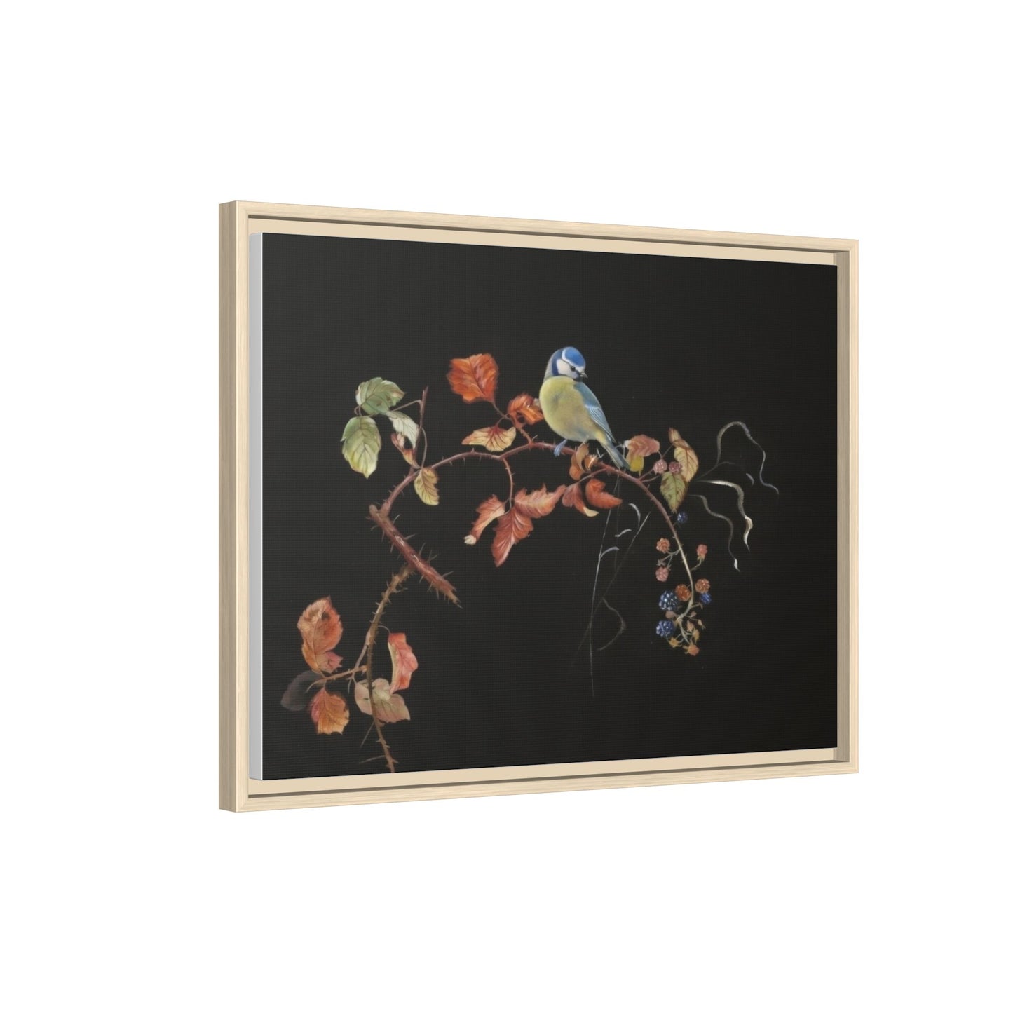 Framed Matte Canvas - Blue Tit on Autumn Branch Wall Art