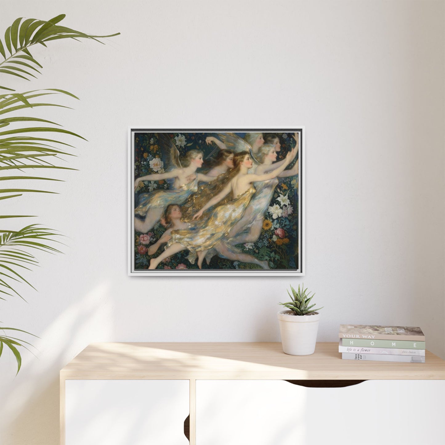 Framed Matte Canvas Wall Art — Vintage Fairies & Floral Painting