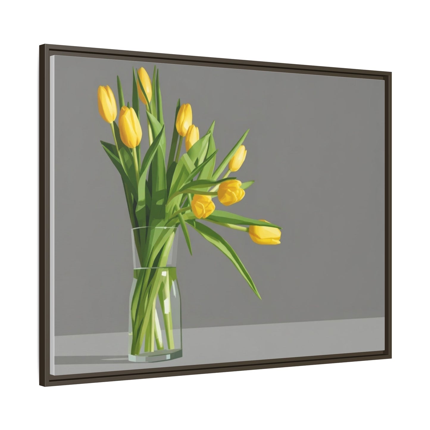 Framed Matte Canvas Art — Yellow Tulip Vase Wall Print