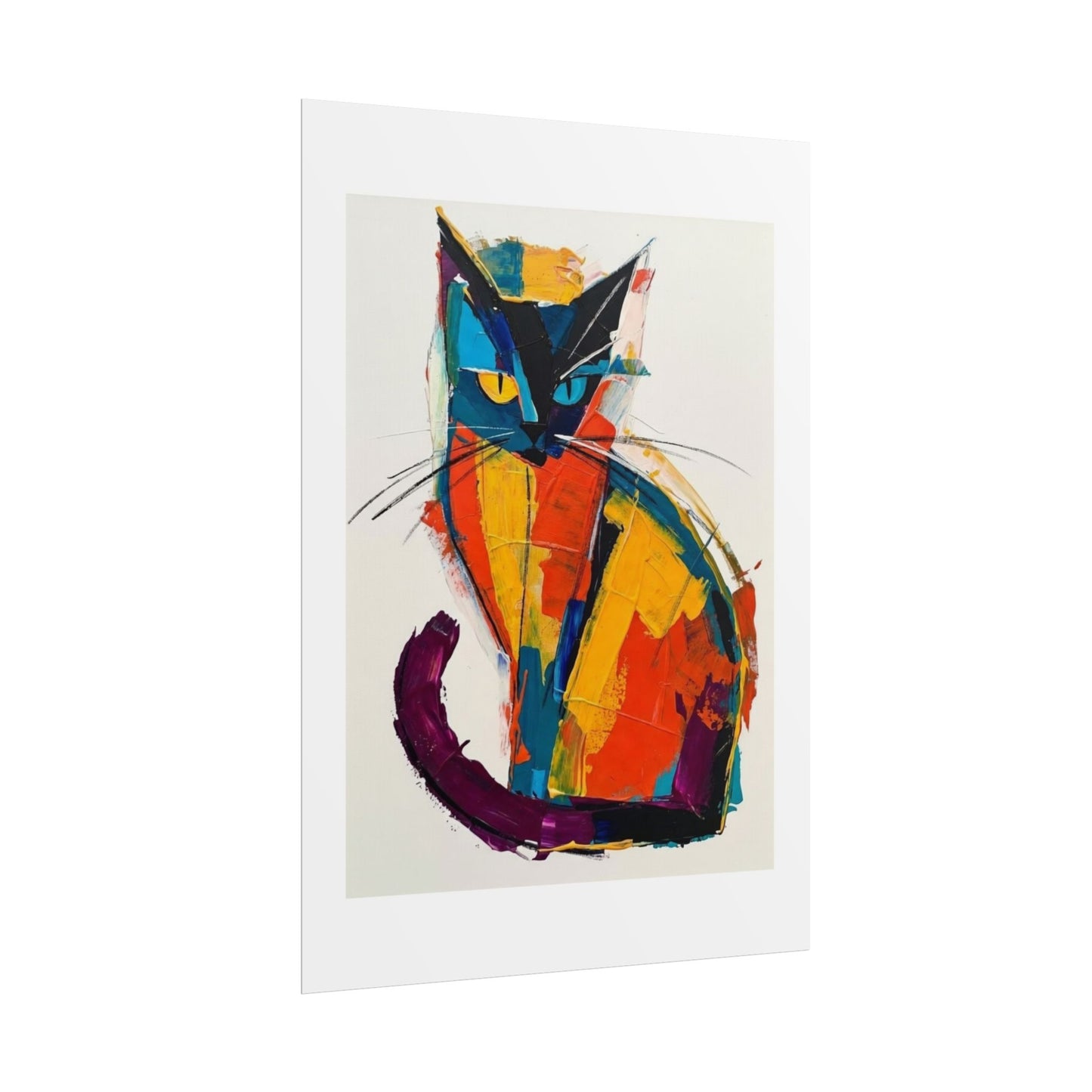 Colorful Abstract Cat Poster — Modern Rolled Art Print