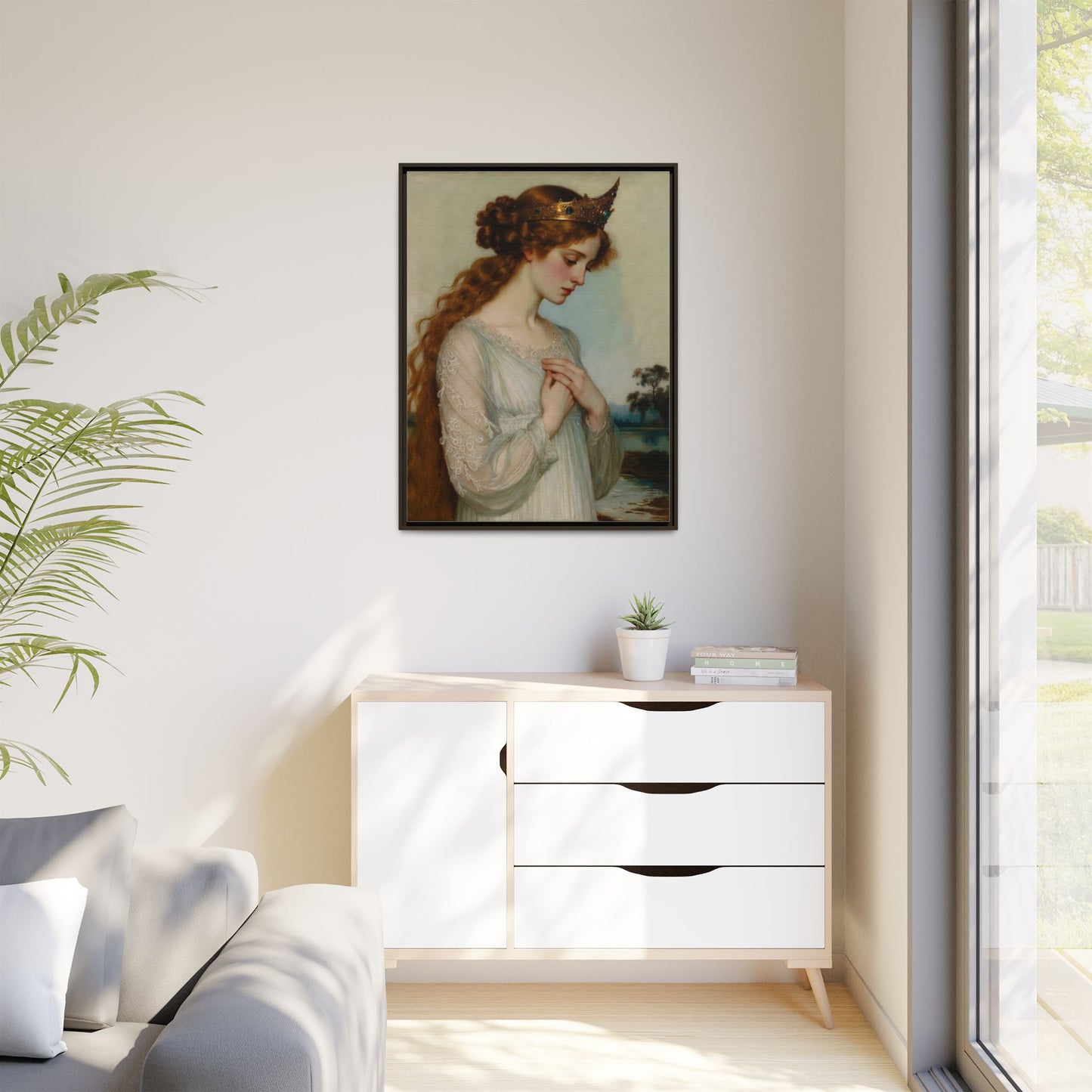 Framed Matte Canvas Print — Vintage Pre-Raphaelite Princess Portrait