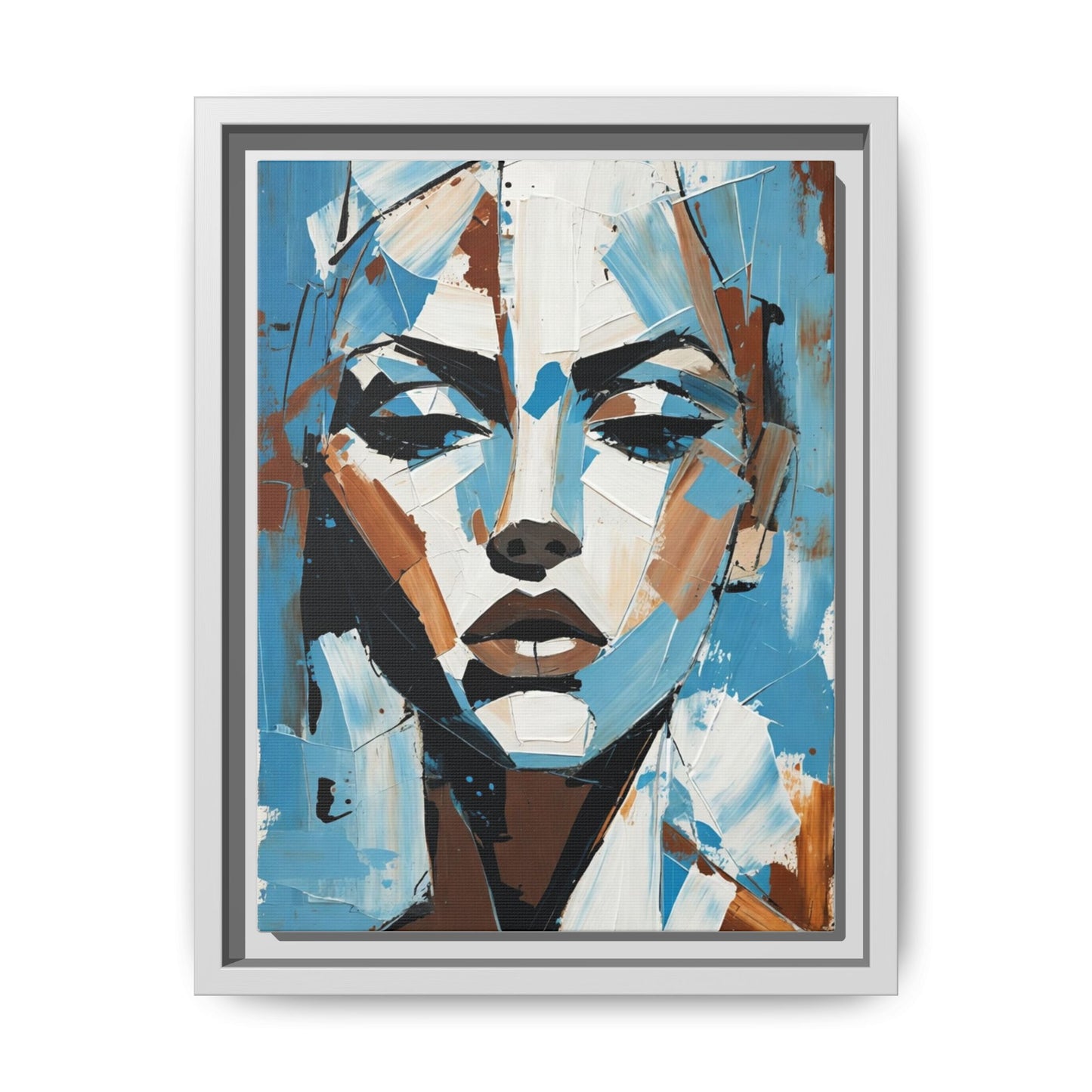 Abstract Blue Face Matte Canvas Wall Art — Framed Modern Portrait Print