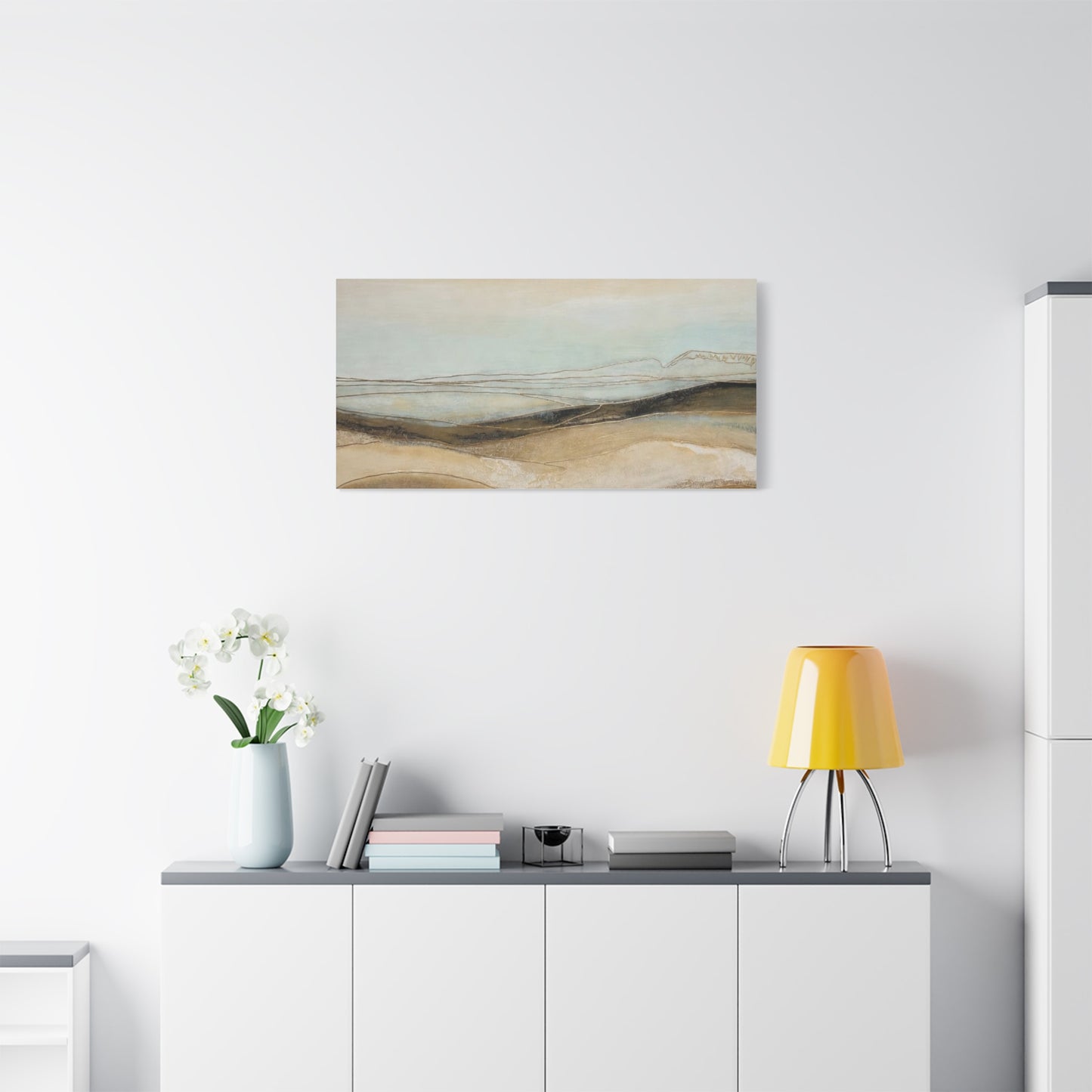 Abstract Coastal Landscape Matte Canvas Wall Art — Neutral Beach Waves Stretched Canvas