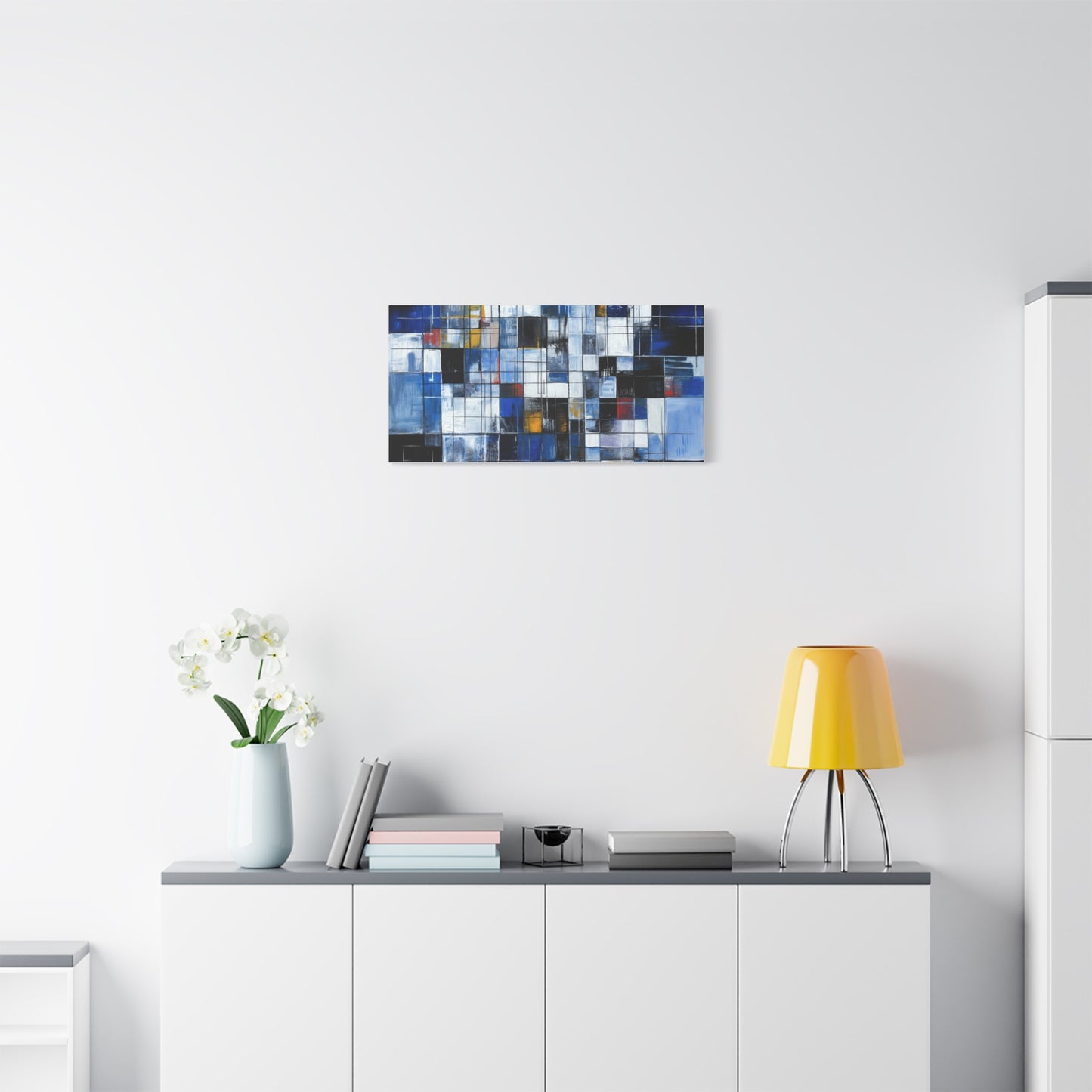 Abstract Blue Grid Matte Stretched Canvas Wall Art (1.25")