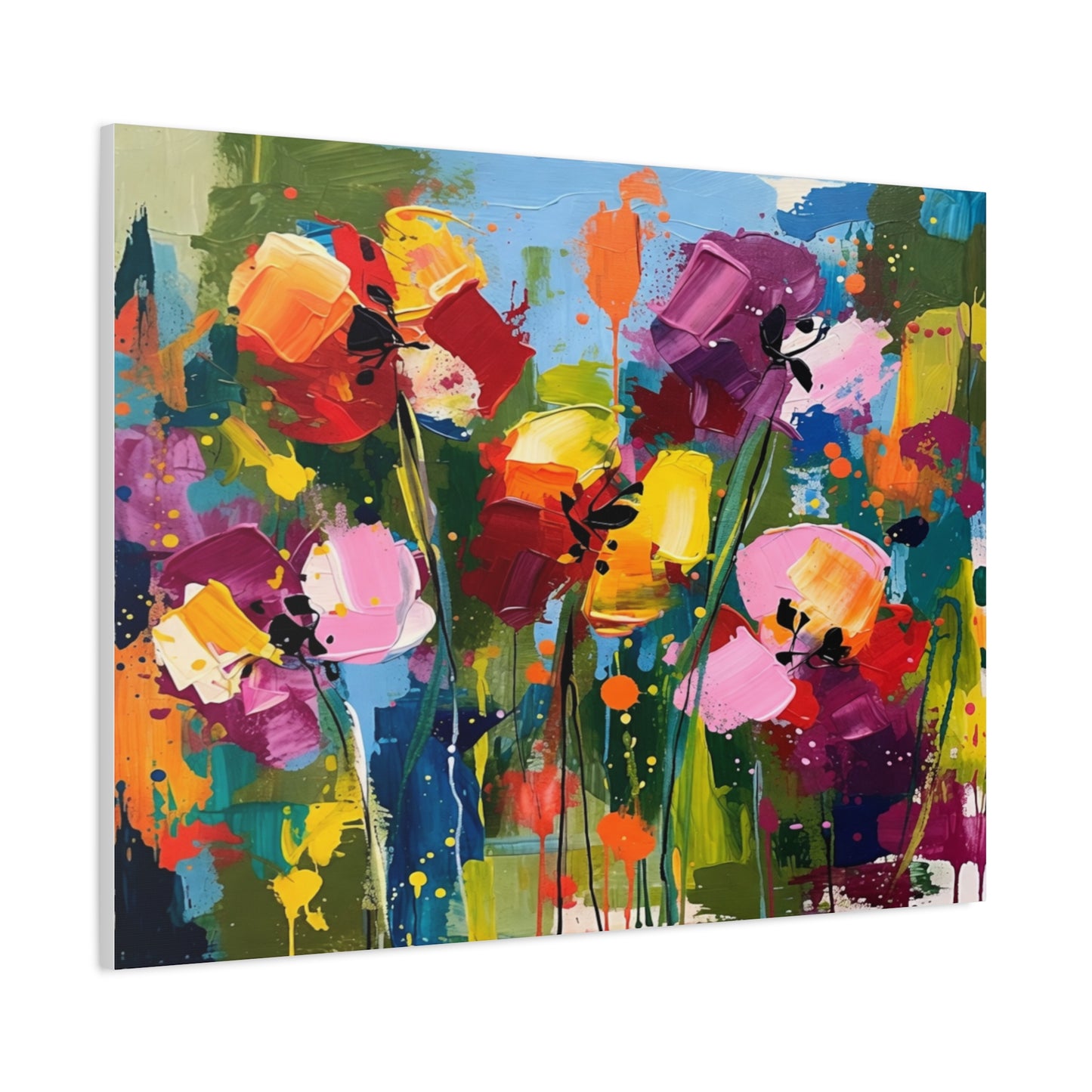 Vibrant Abstract Floral Canvas — Colorful Poppy Wall Art, Matte Stretched 1.25"