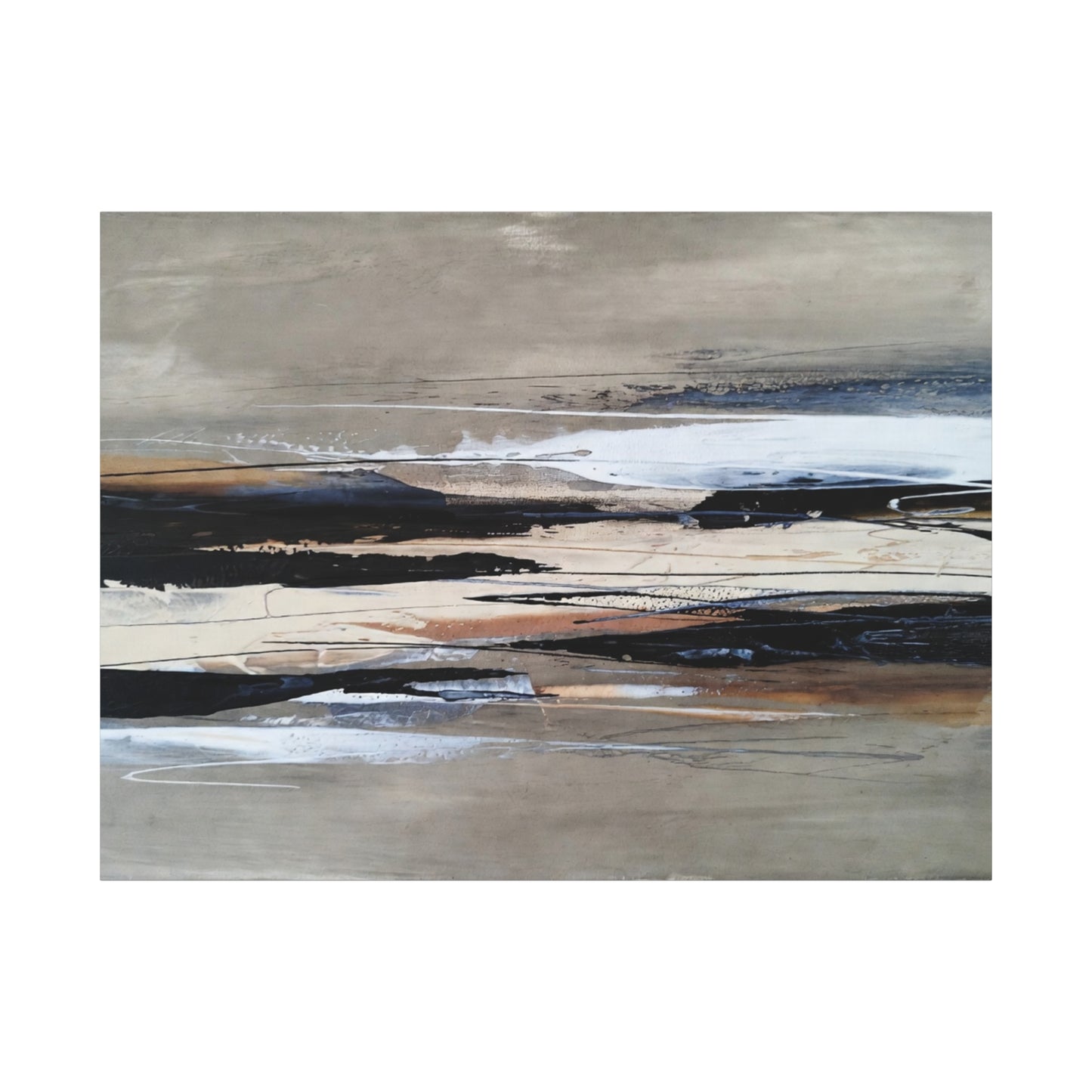 Abstract Coastal Landscape Canvas — Neutral Tones Matte Stretched Wall Art