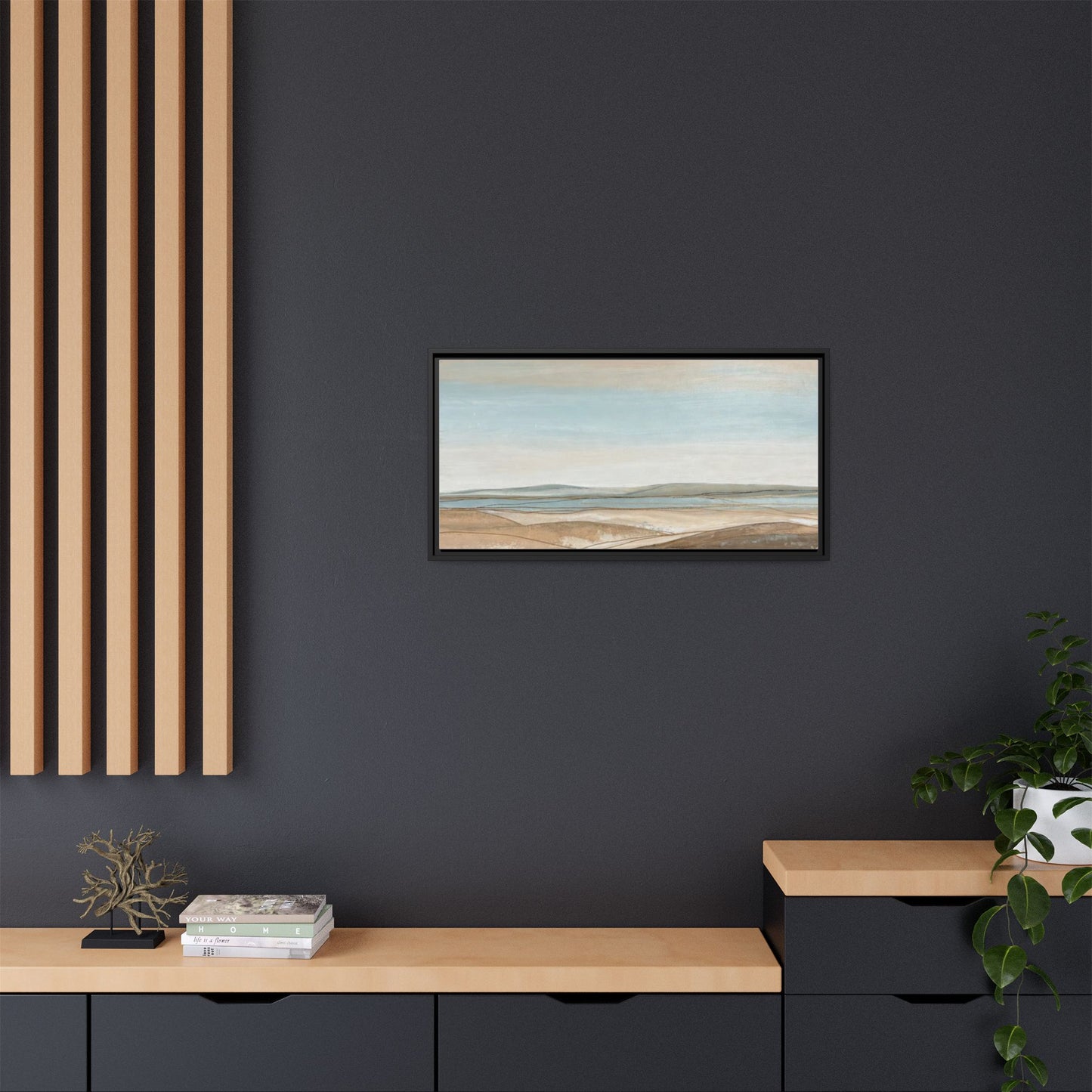 Framed Abstract Landscape Matte Canvas — Serene Coastal Horizon Wall Art