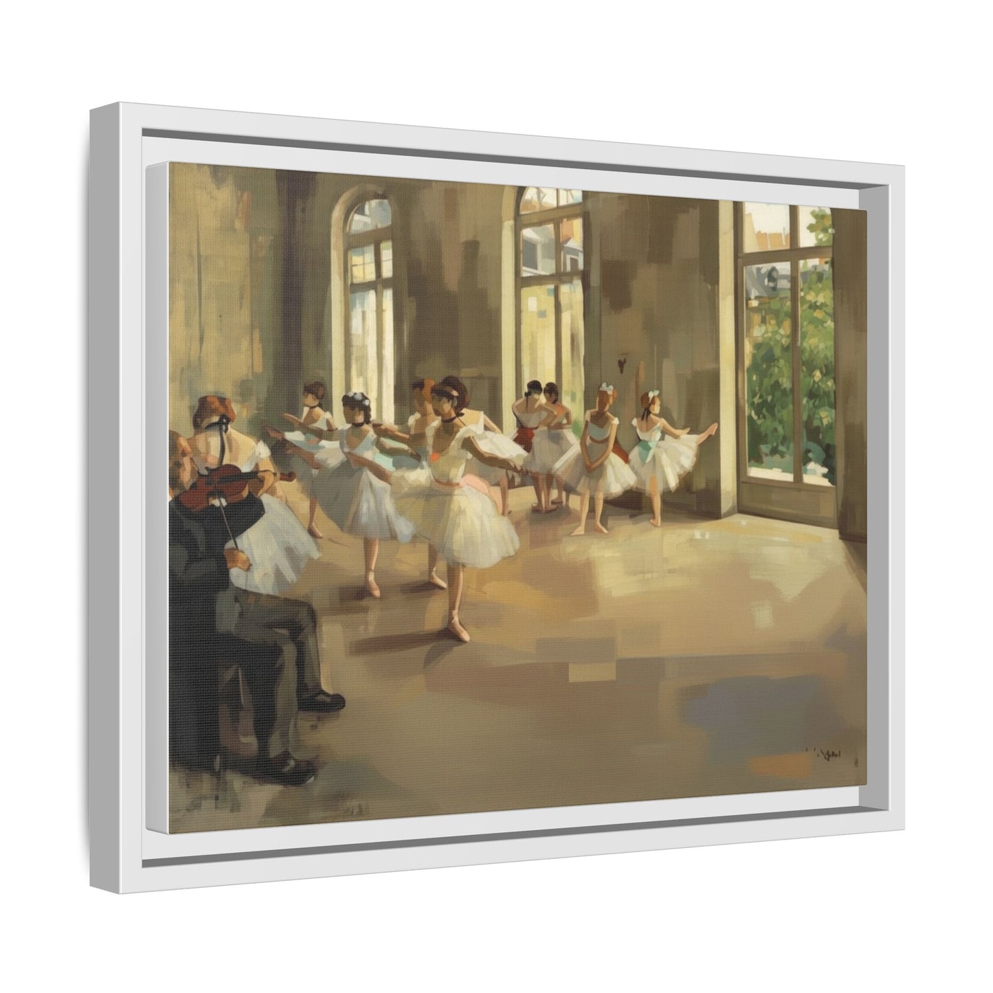 Framed Matte Canvas Print — Ballet Class Scene (Impressionist Dancers)