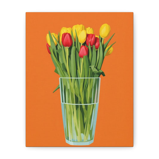 Tulip Bouquet Canvas Wall Art – Glass Vase on Orange