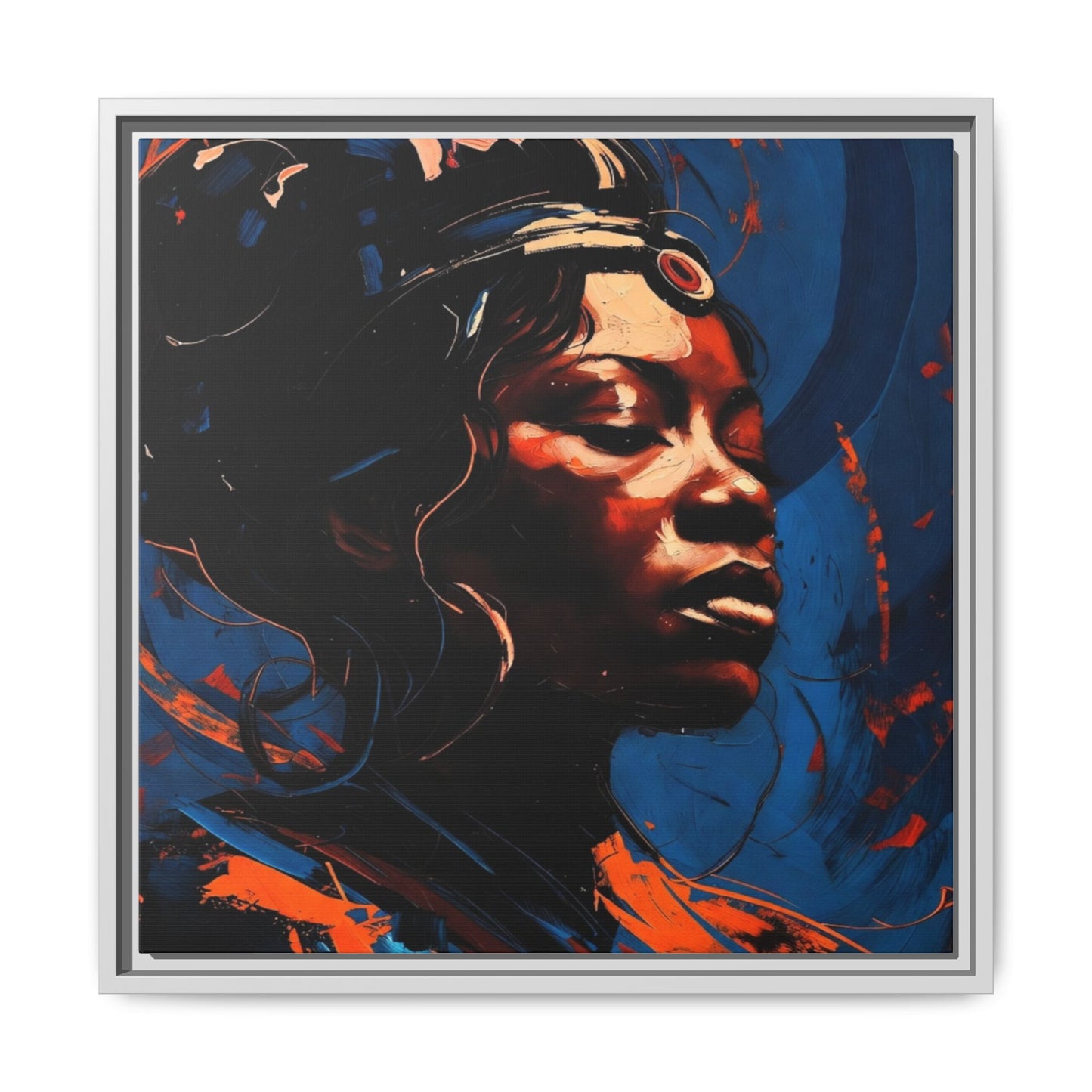 Framed Matte Canvas Art - Vibrant Portrait of a Black Woman (Multi-Color)