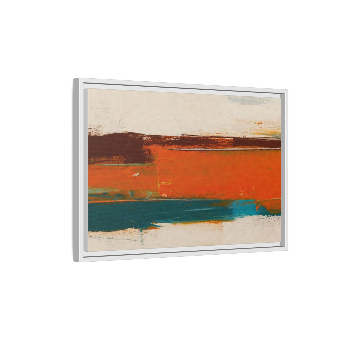 Abstract Horizon Matte Canvas Framed Print — Modern Orange Teal Wall Art
