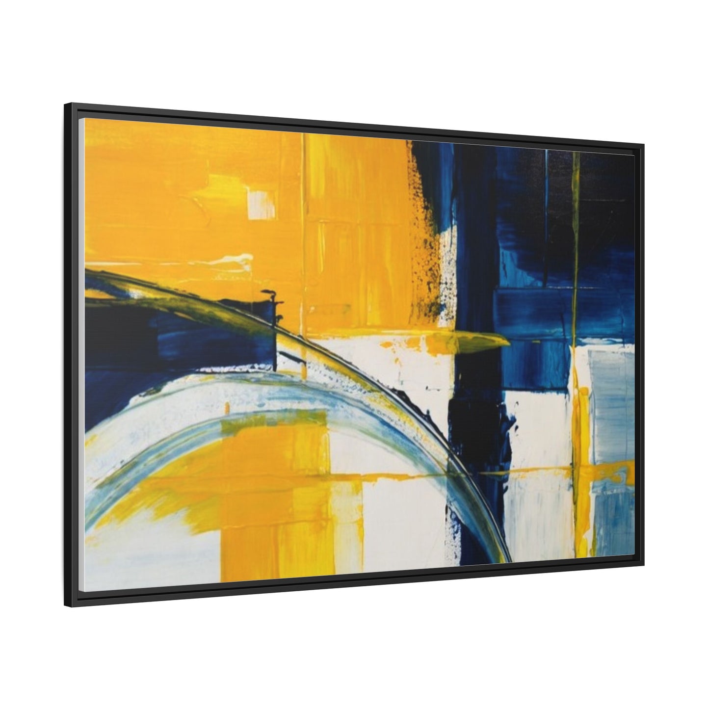 Abstract Yellow & Blue Framed Canvas Wall Art — Modern Matte Canvas Print