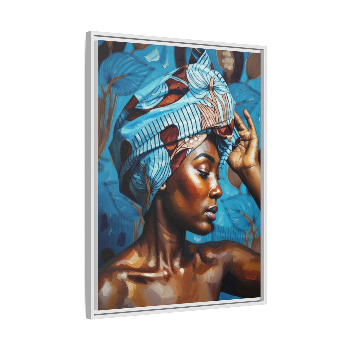 Framed Canvas Art — Portrait of Woman in Blue Headwrap