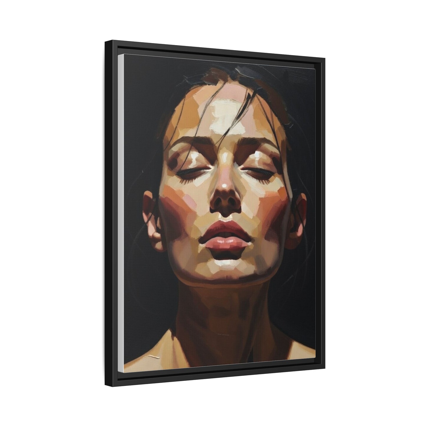 Framed Matte Canvas Portrait – Woman with Eyes Closed (Multi‑Color)