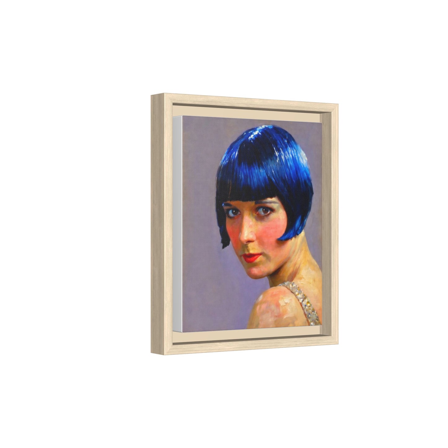 Framed Matte Canvas Art Print — Vintage Portrait with Blue Bob
