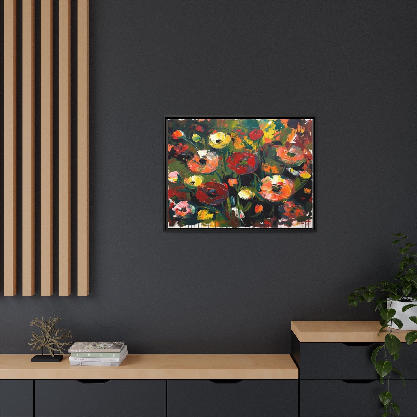 Framed Floral Canvas Print — Vibrant Abstract Poppies Wall Art