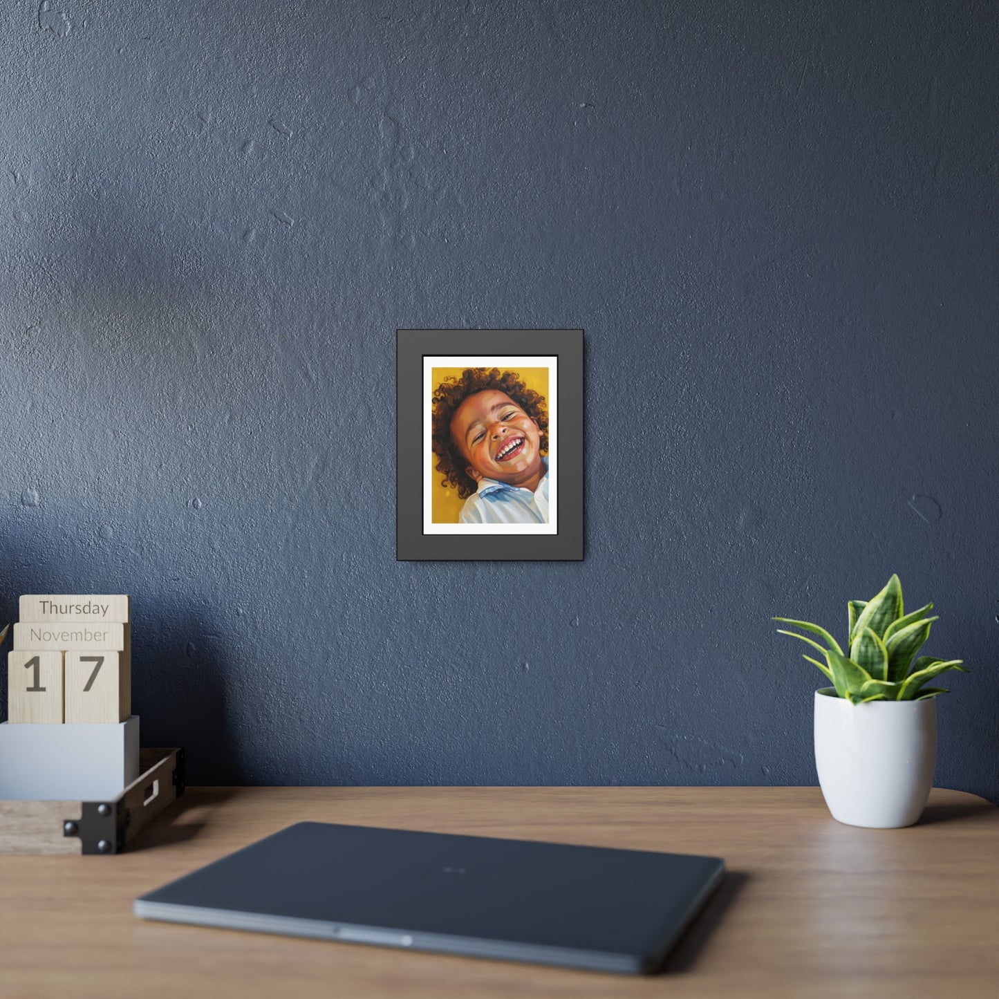 Framed Poster — Joyful Laughing Child Portrait, Colorful Nursery Wall Art