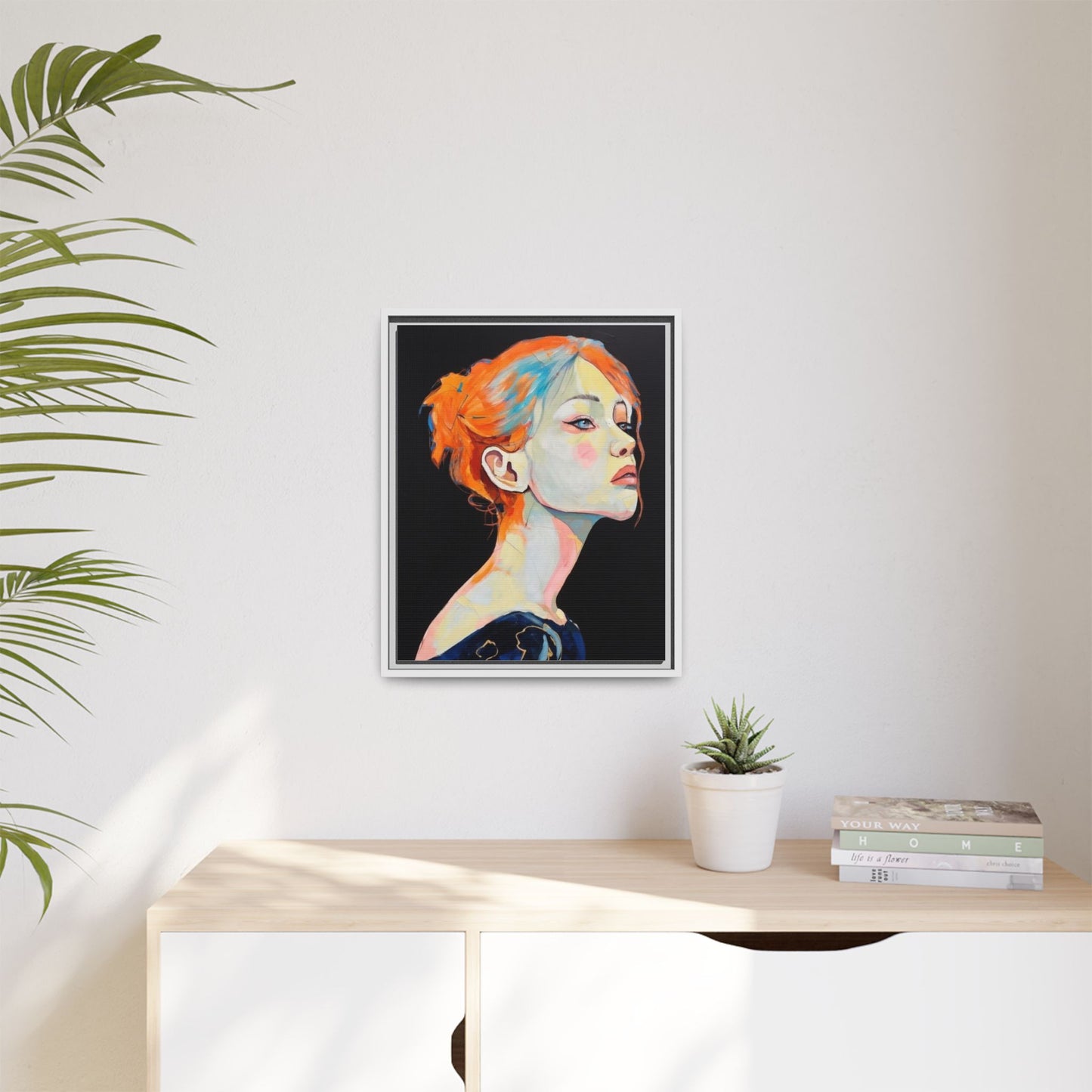Framed Matte Canvas Portrait — Vibrant Multi‑Color Woman Wall Art