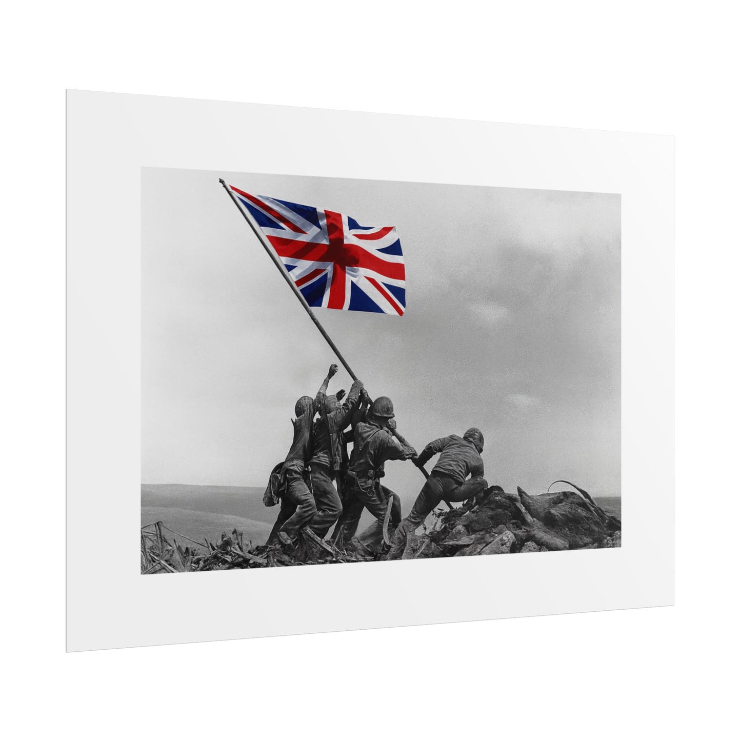 Raising the Union Jack by Unknown attributed to Joe Rosenthal Wall Art Print