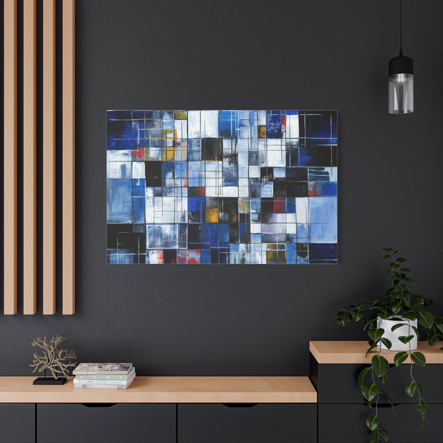 Abstract Blue Grid Matte Stretched Canvas Wall Art (1.25")
