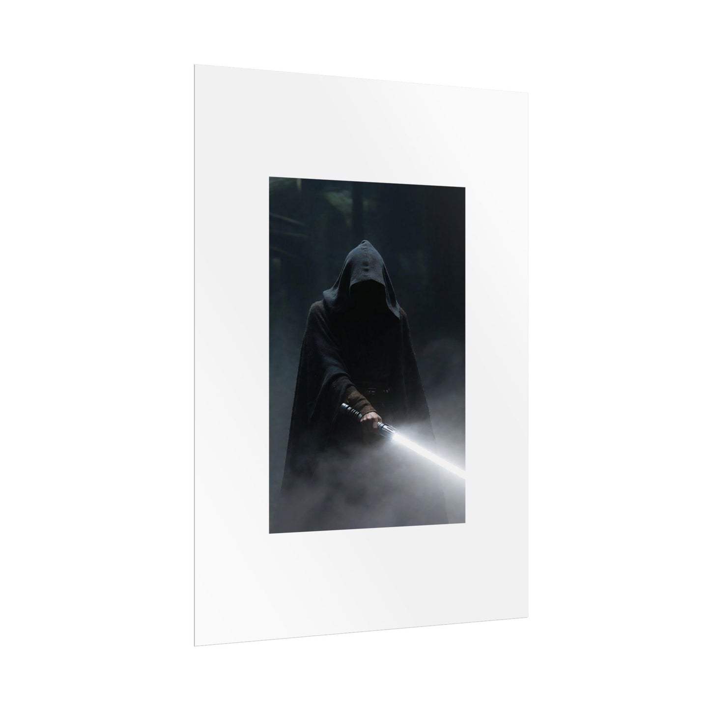 Dark Hooded Warrior Lightsaber Poster — Rolled Sci‑Fi Wall Art