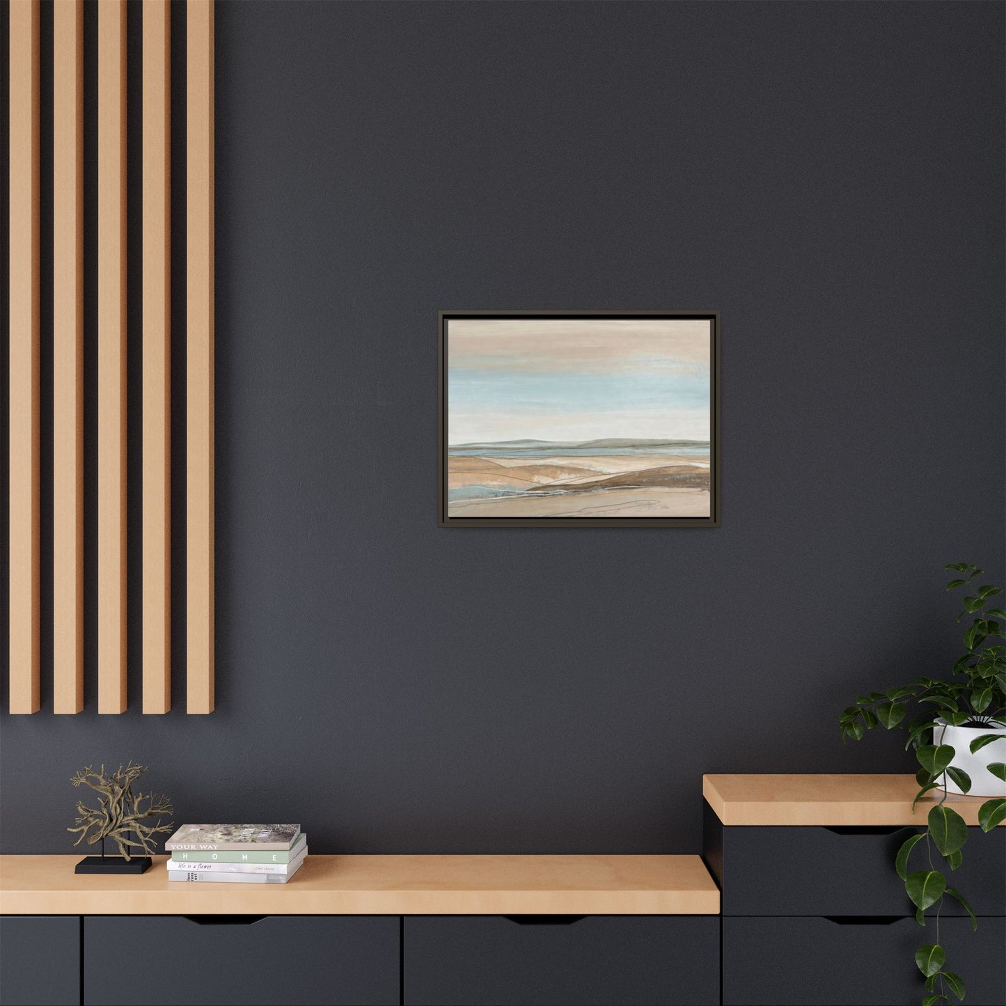 Framed Abstract Landscape Matte Canvas — Serene Coastal Horizon Wall Art