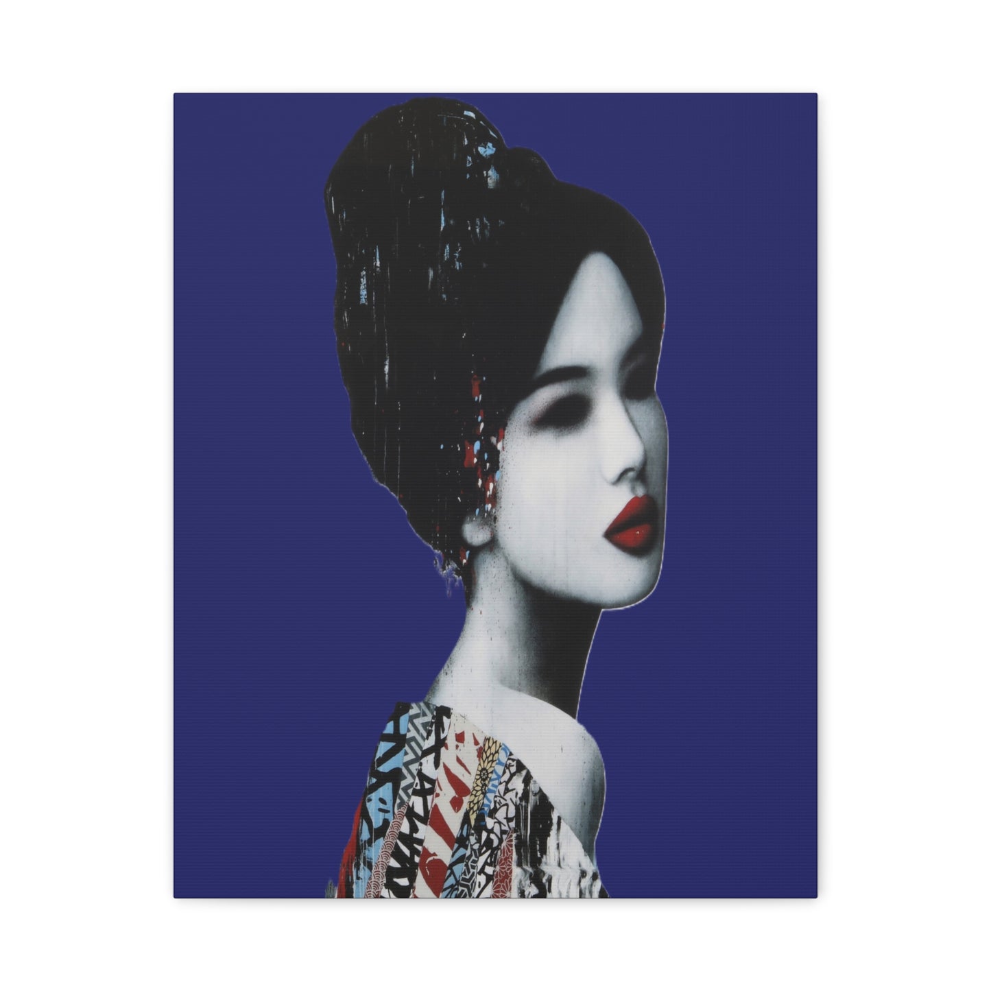 Geisha Portrait Matte Canvas Print — Modern Asian-Inspired Wall Art