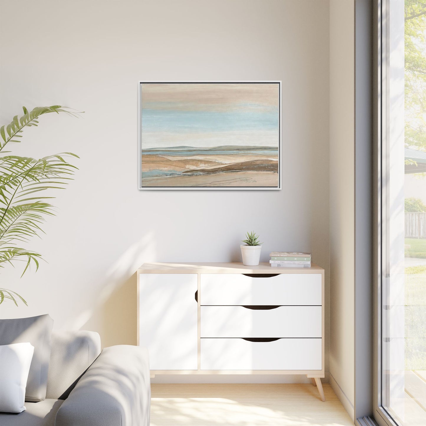 Framed Abstract Landscape Matte Canvas — Serene Coastal Horizon Wall Art