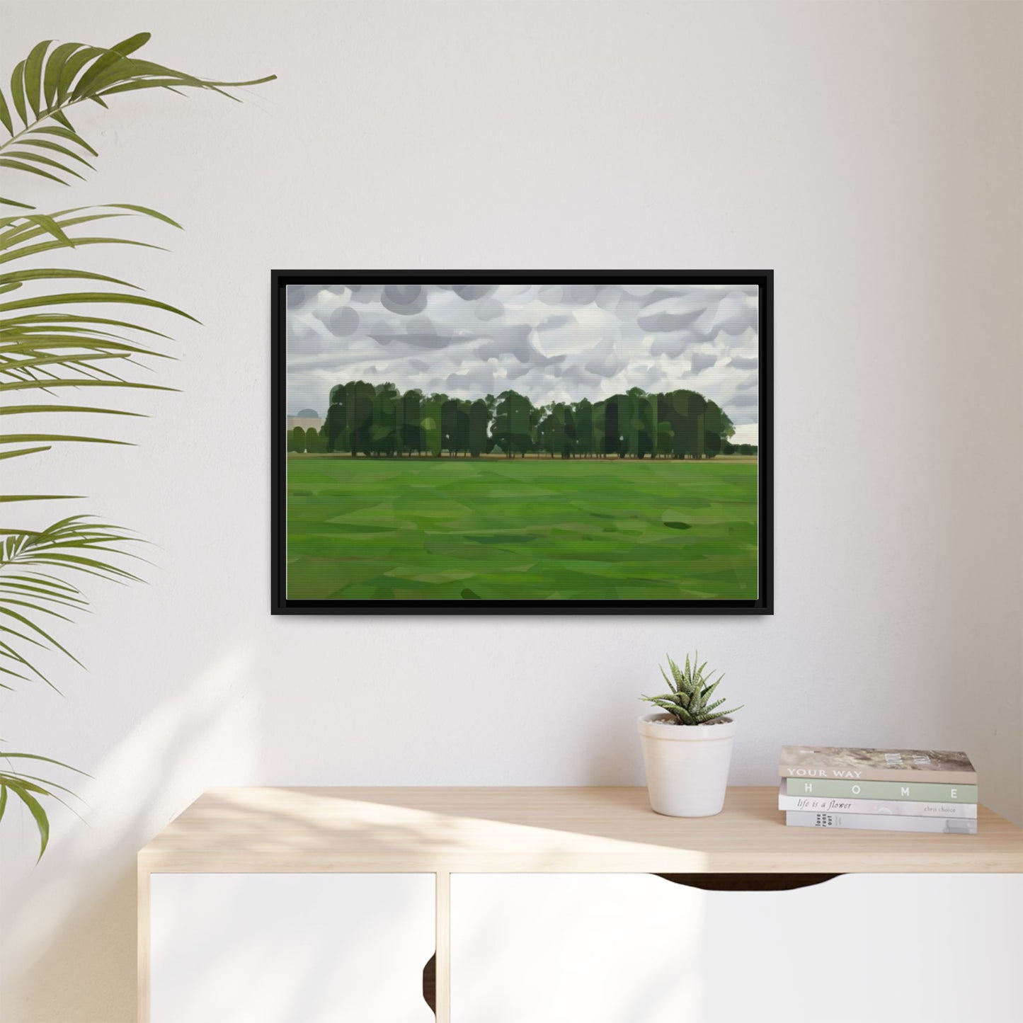 Framed Matte Canvas Print — Minimalist Green Landscape Art