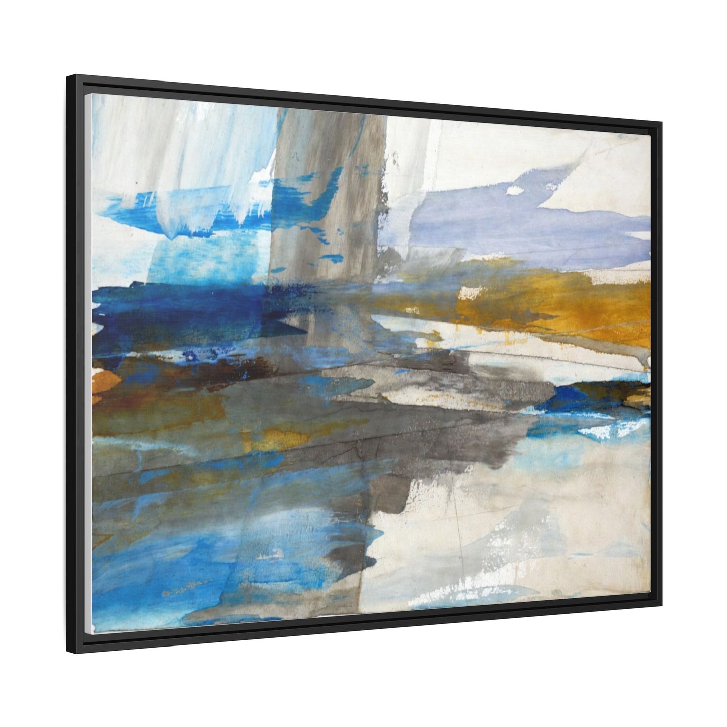 Abstract Blue & Gold Framed Canvas Art — Matte Multi-Color Wall Print
