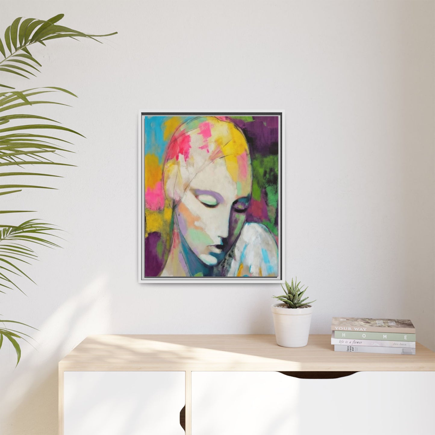 Framed Matte Canvas Art - Colorful Abstract Portrait