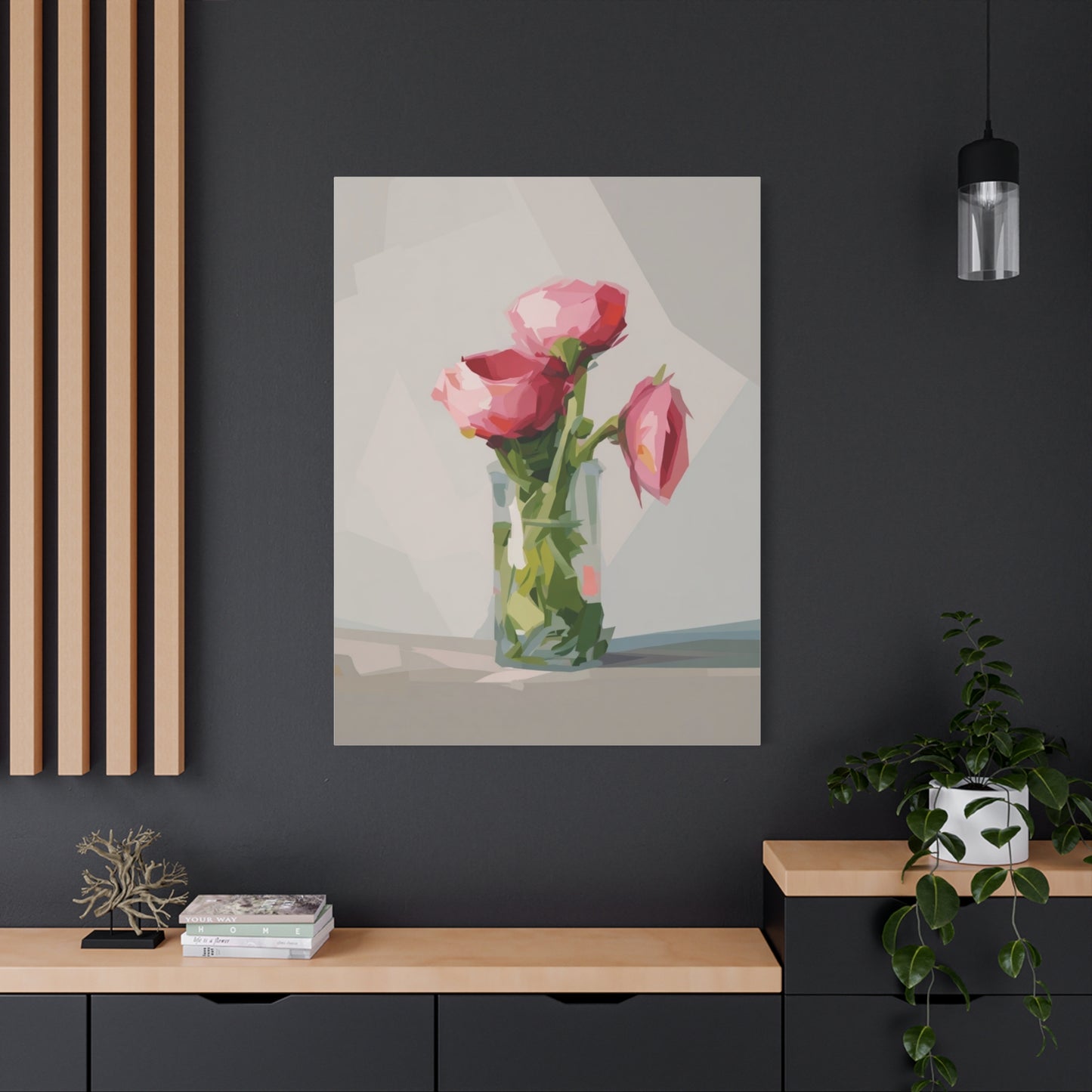 Pink Floral Vase Canvas Print — Stretched Matte Wall Art
