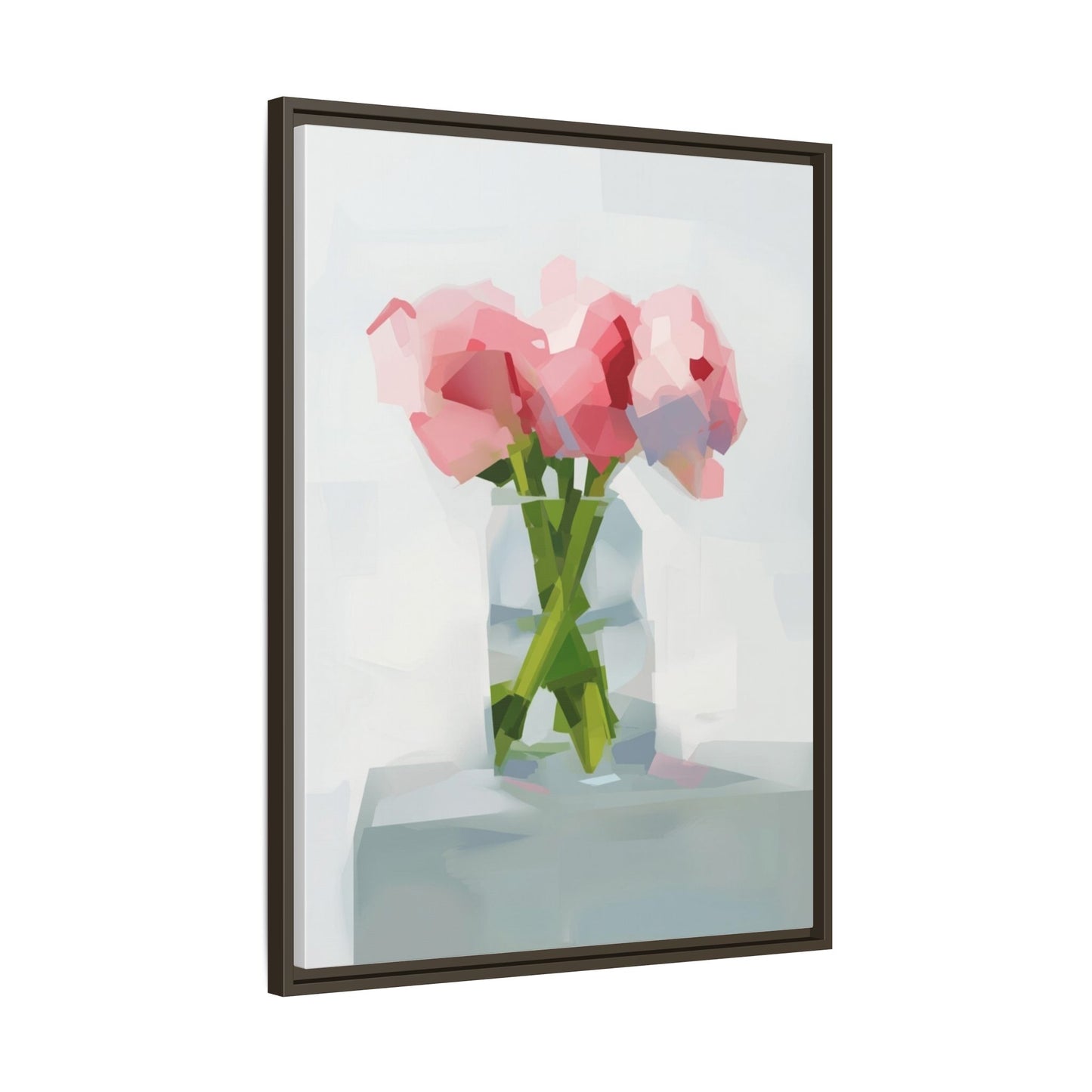 Framed Floral Canvas Art — Pink Peonies in Vase (Matte)
