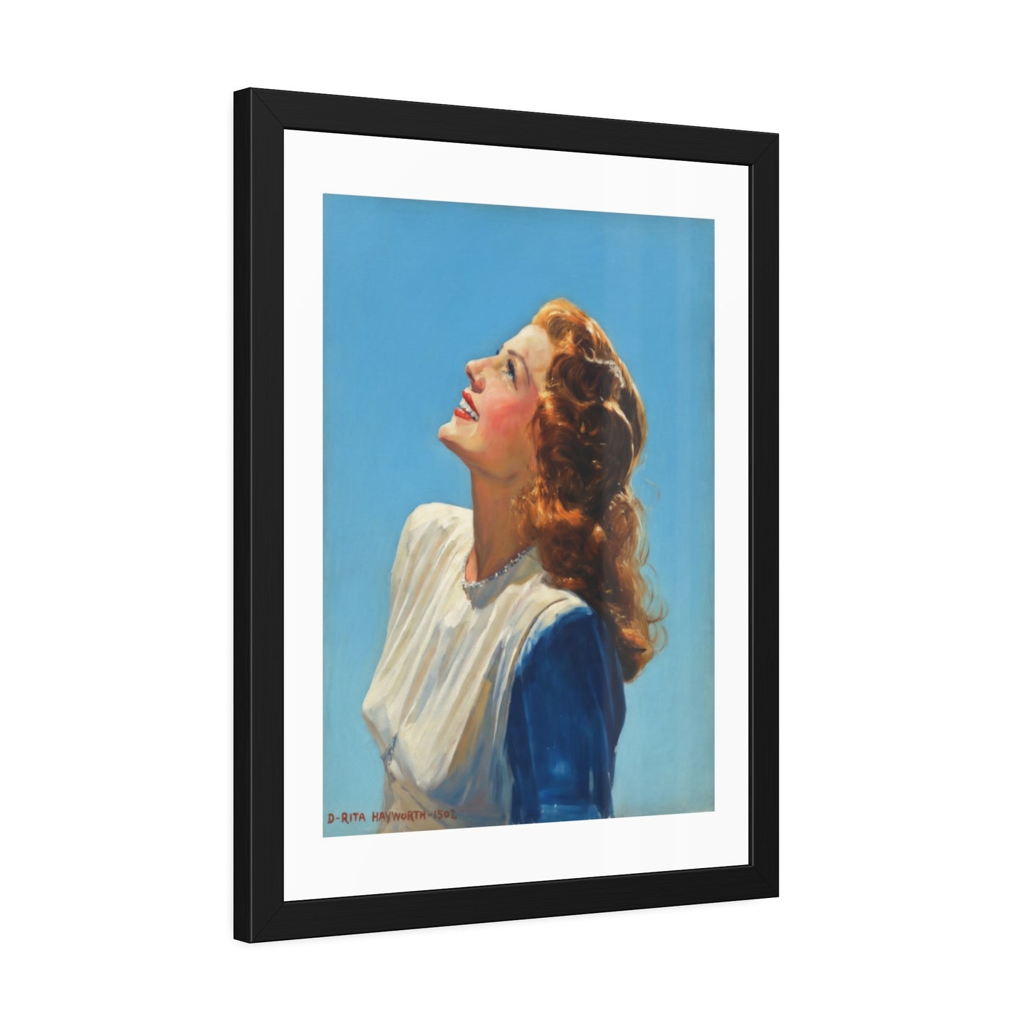 Vintage Rita Hayworth Looking Up Framed Art Print — Retro Mid-century Poster