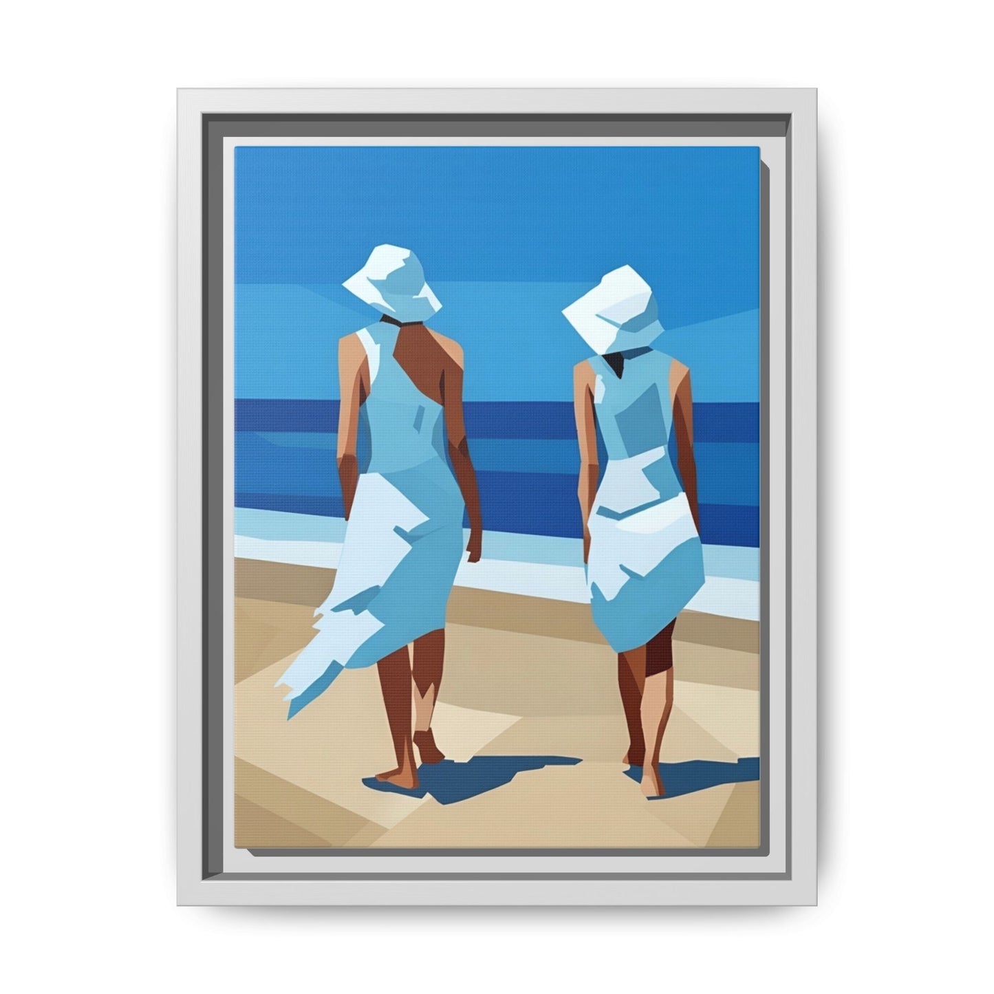 Seaside Stroll Matte Canvas Framed Print — Coastal Beach Art