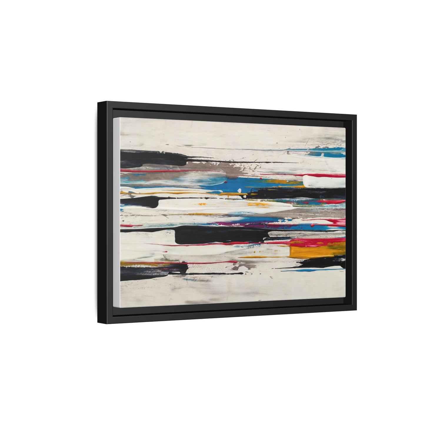 Abstract Multi-Color Framed Canvas Wall Art — Modern Horizontal Brushstroke Print