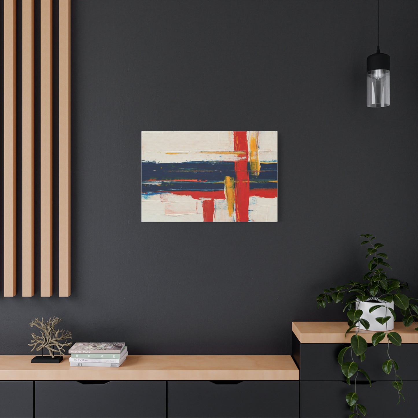 Abstract Modern Canvas Art Print — Red, Navy & Gold Stretched Matte Canvas