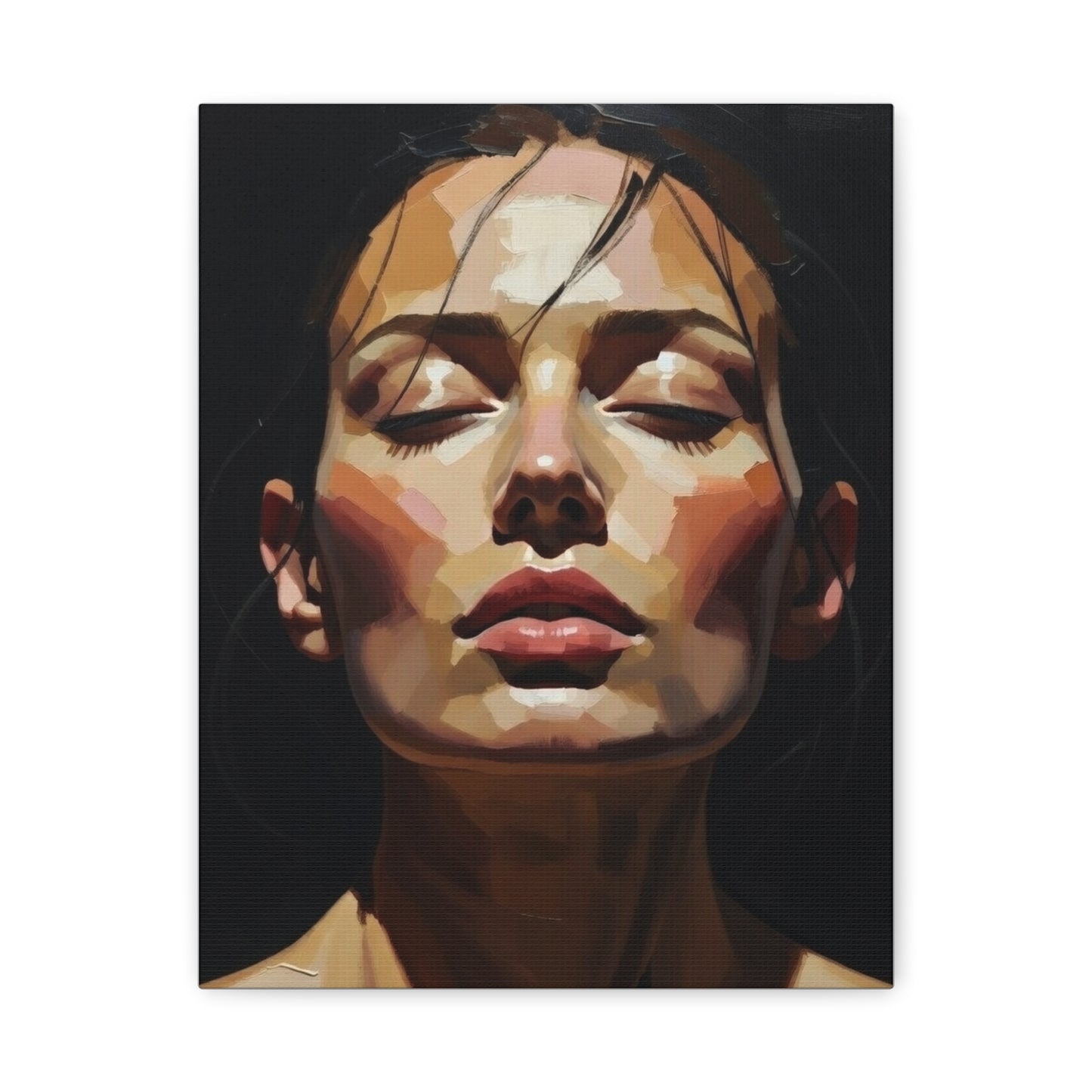 Contemporary Portrait Canvas Print — Meditative Woman Matte Stretched Wall Art