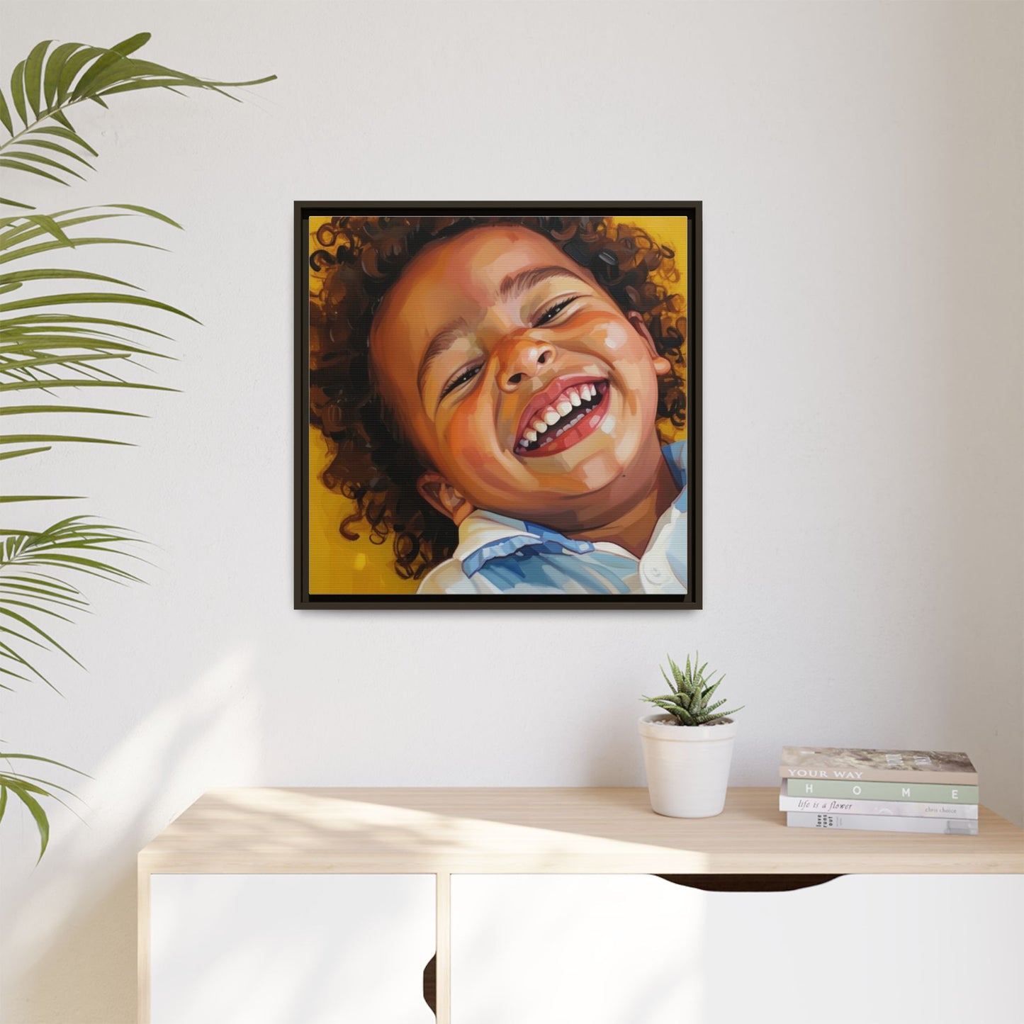 Framed Matte Canvas Print – Joyful Child Portrait, Colorful Nursery Wall Art