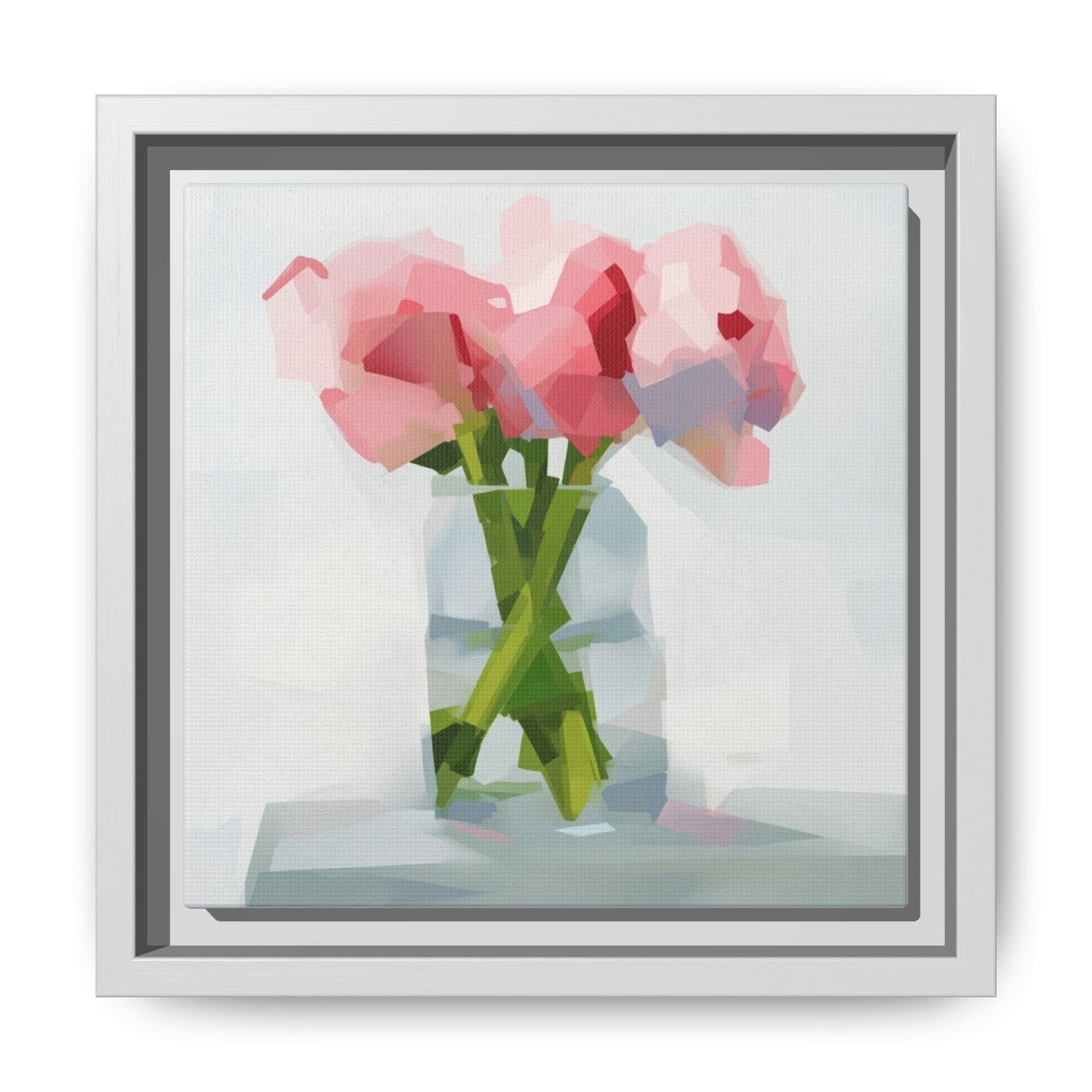 Framed Floral Canvas Art — Pink Peonies in Vase (Matte)