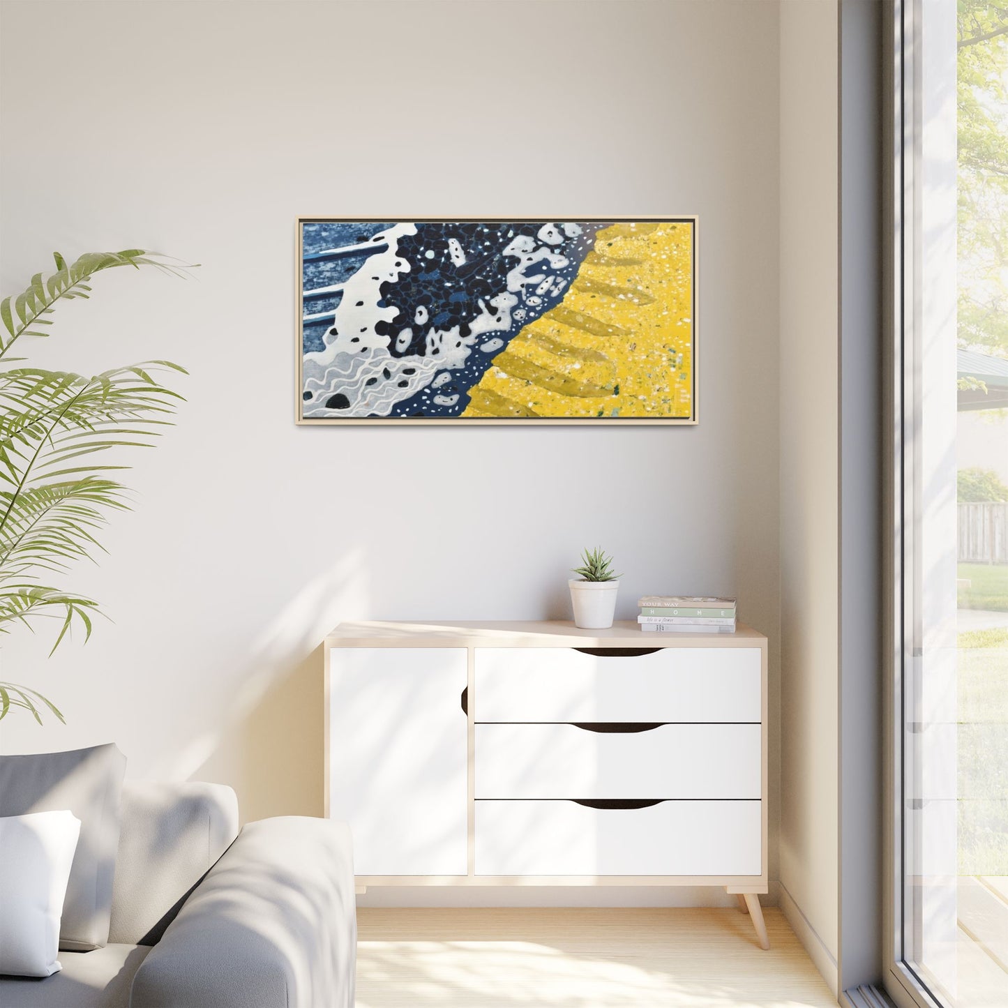 Framed Abstract Ocean & Sand Matte Canvas Print