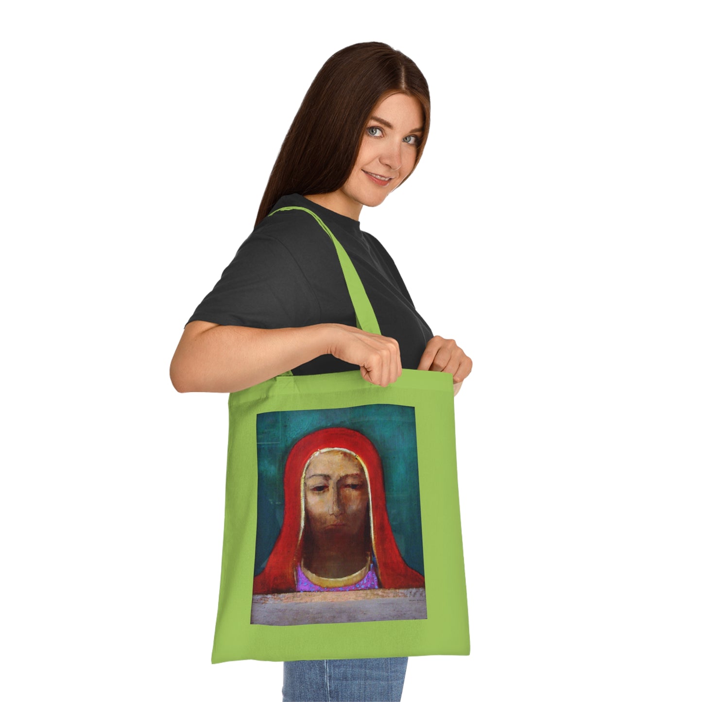 Art Portrait Tote Bag — Serene Red-Hooded Figure Canvas Cotton Tote