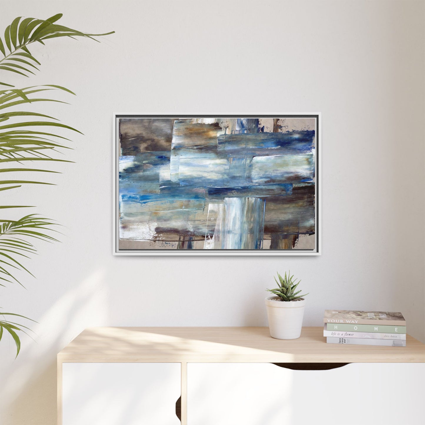 Abstract Blue Coastal Matte Canvas Framed Wall Art