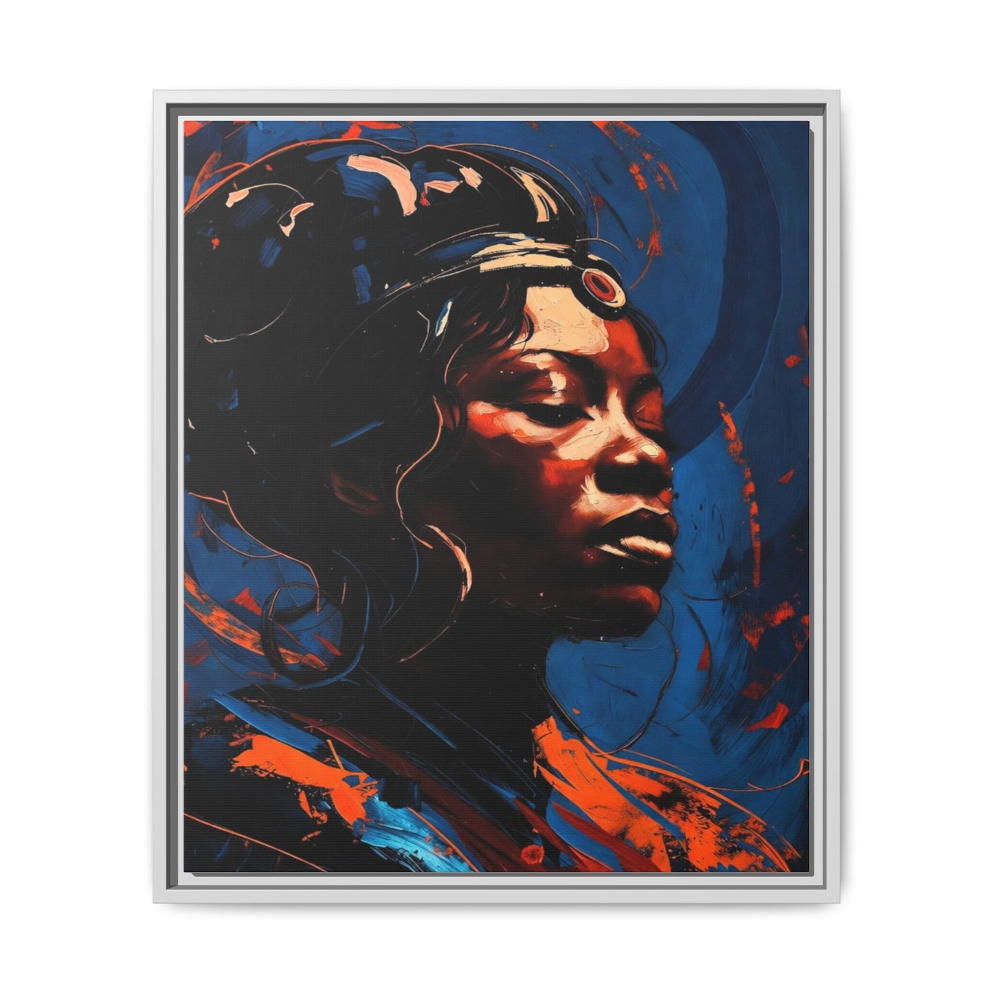 Framed Matte Canvas Art - Vibrant Portrait of a Black Woman (Multi-Color)