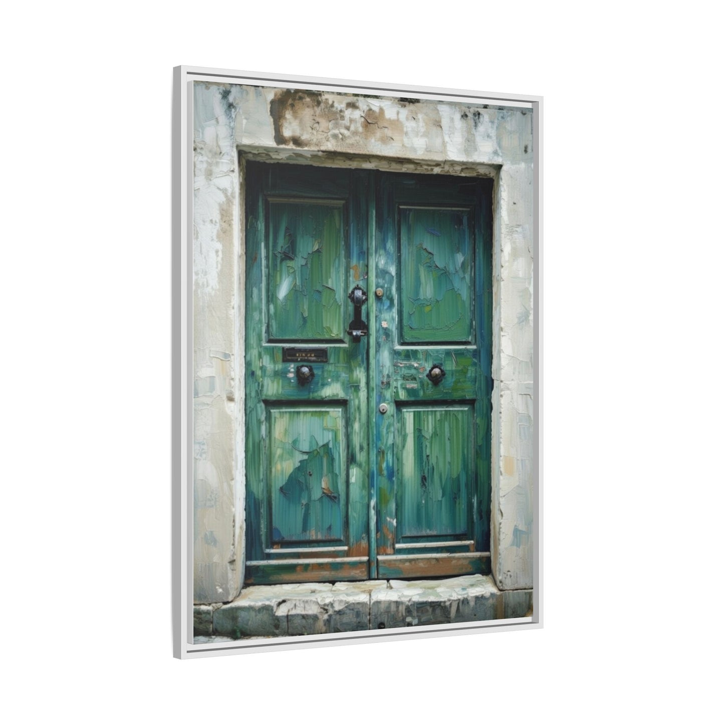 Framed Matte Canvas Art — Weathered Green Door Wall Print